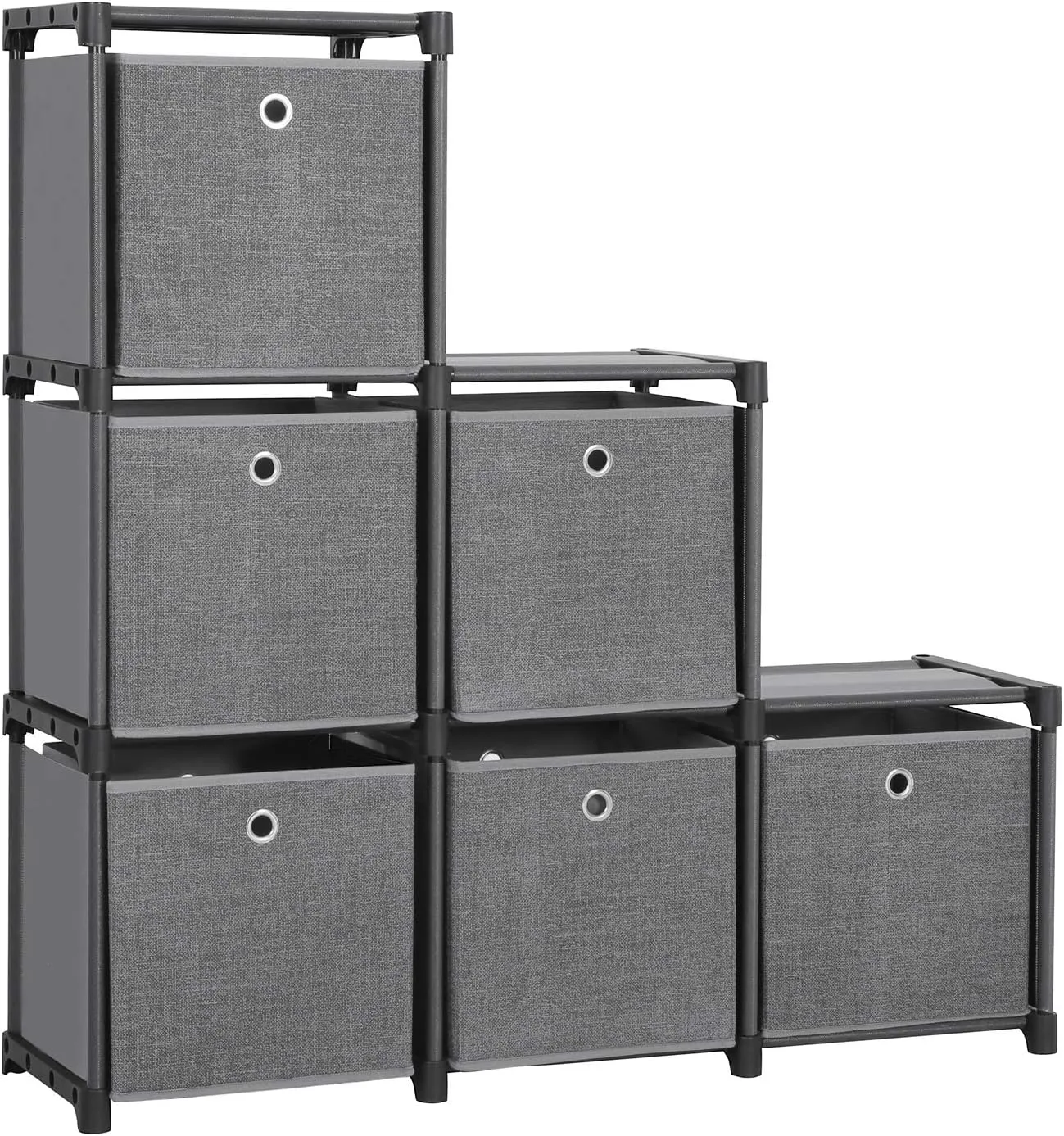 Bild von SONGMICS LSN66BK Steckregal mit 6 Würfeln und 6 Stoffboxen, multifunktional und robuster Metallrahmen in Schwarz