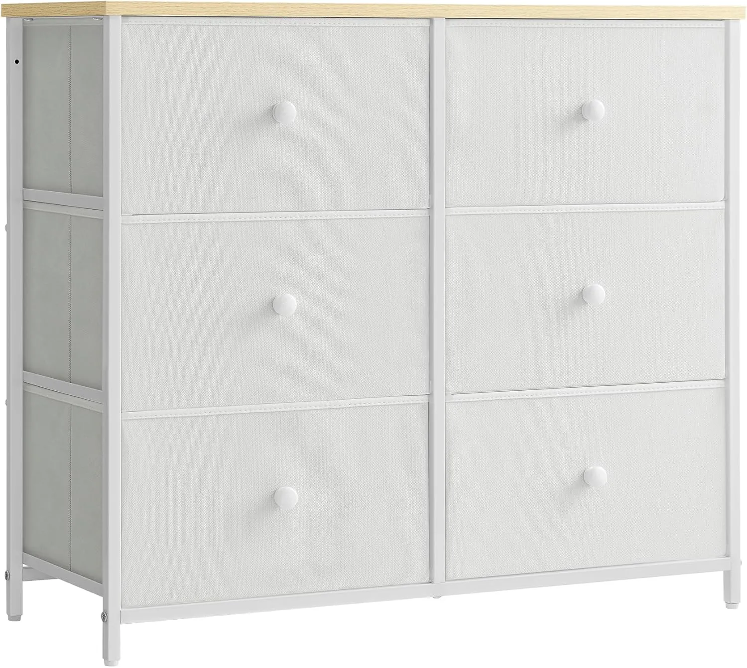 Bild von SONGMICS LTS323W57 Kommode mit 6 Stoffschubladen und Metallgestell in cremeweiß und eichenfarben