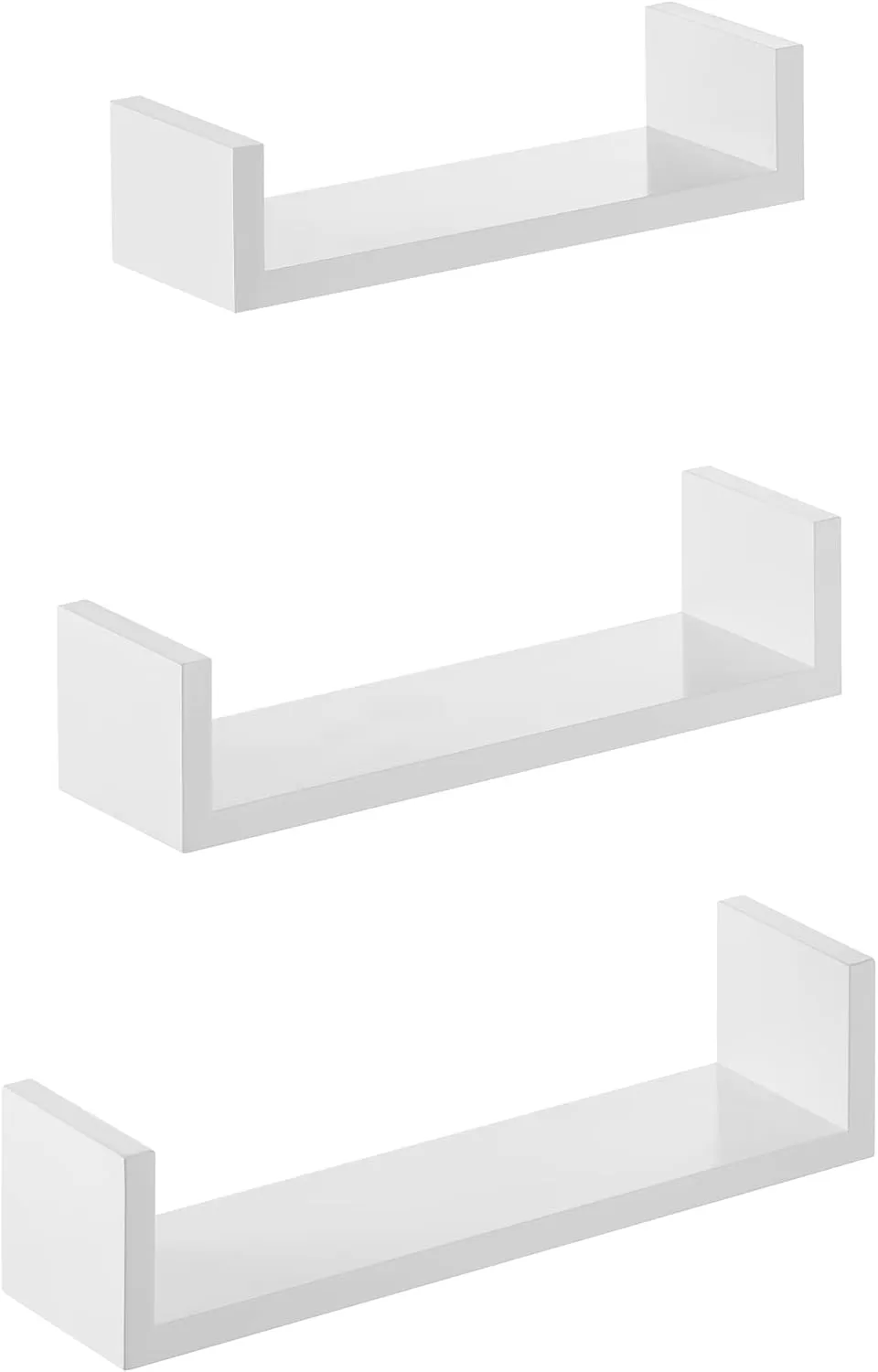 Bild von SONGMICS LWS40WT Wandregal Set mit 3 schwebenden Regalen in 30, 35 und 40 cm, hochglanzweiß, jeweils bis 10 kg belastbar