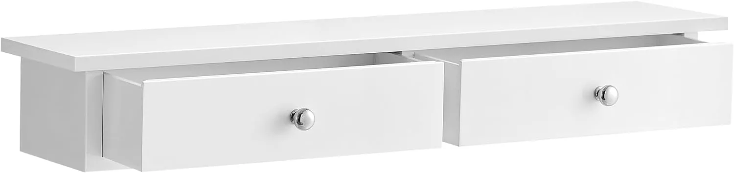 Bild von SONGMICS LWS65WT Wandregal mit 2 Schubladen, belastbar bis 15 kg, modern und platzsparend, Maße 15 x 65 x 10 cm