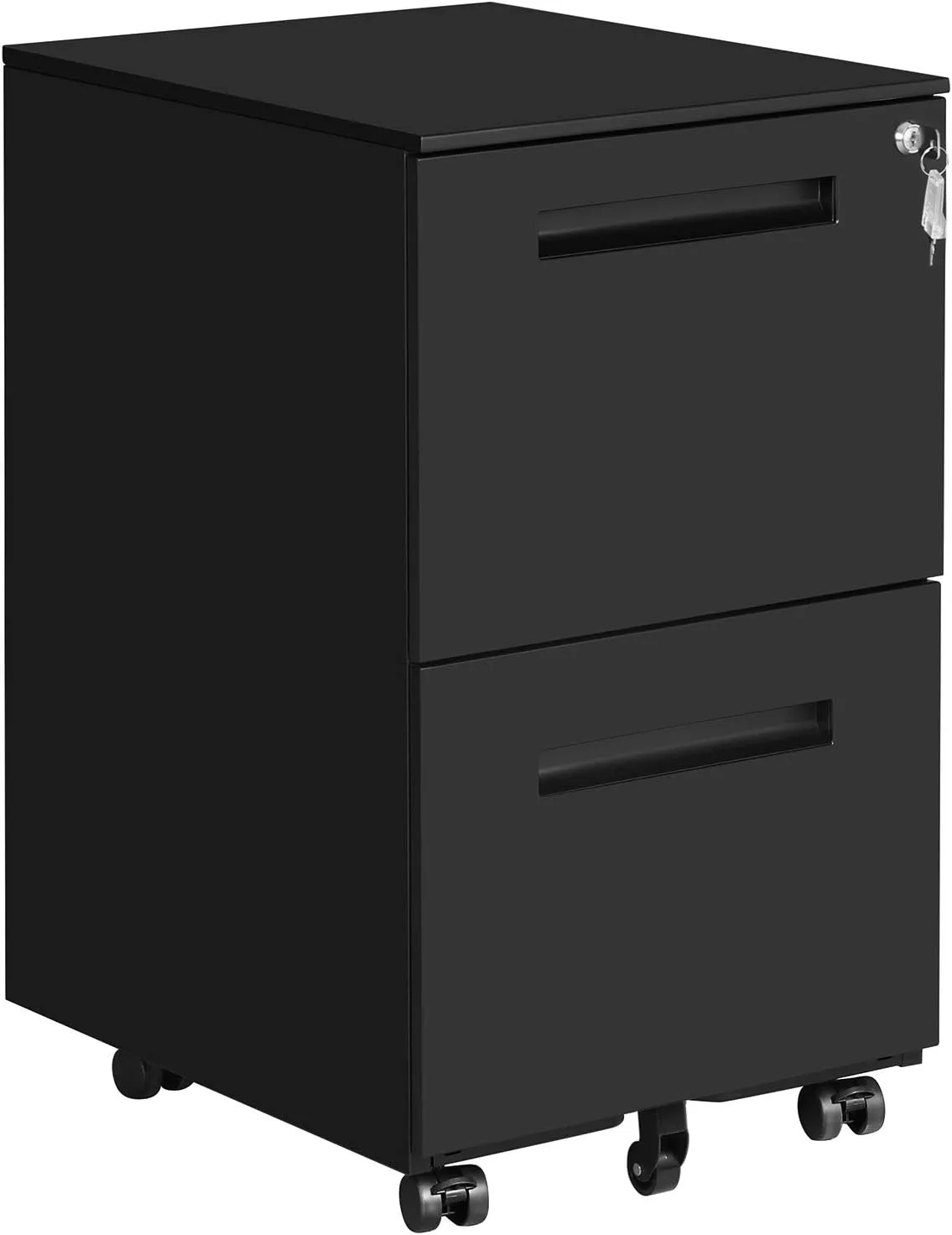Bild von SONGMICS OFC52BK Rollcontainer mit 2 abschließbaren Schubladen, vormontiert, in mattschwarz, Maße 39 x 45 x 69,5 cm