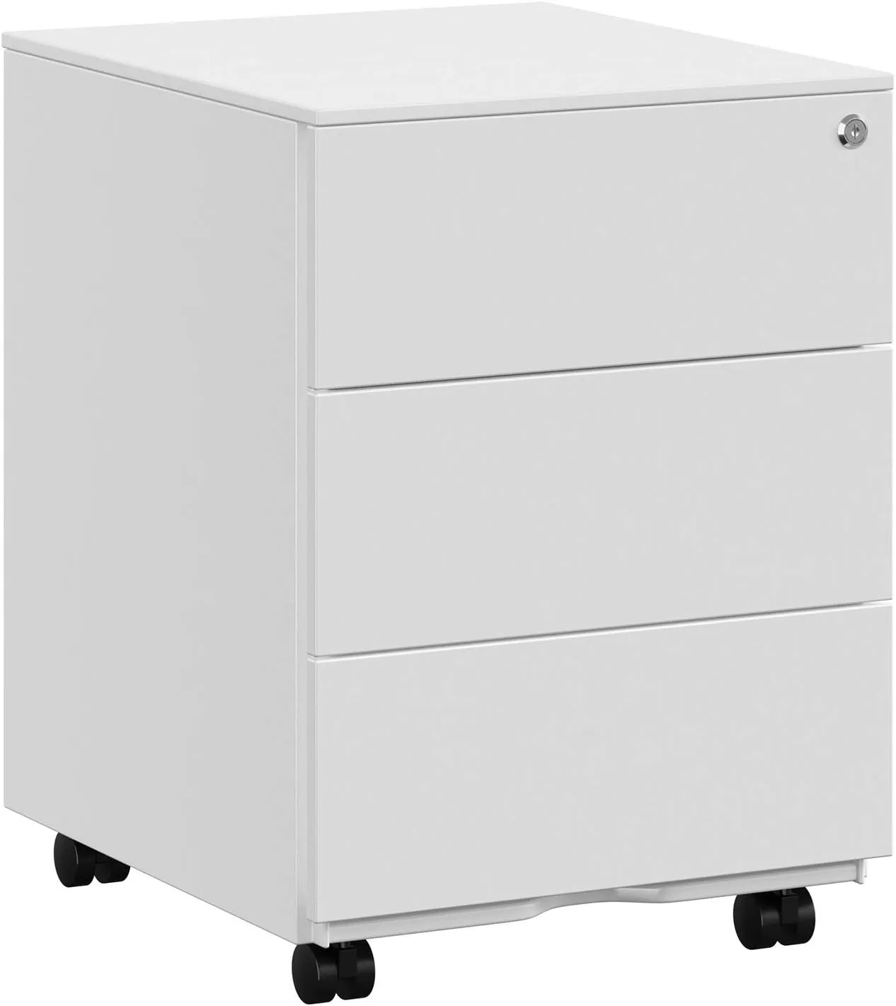 Bild von SONGMICS OFC63WT Rollcontainer mit 3 Schubladen in wolkenweiß, vormontiert und abschließbar, ideal für Büro und Homeoffice