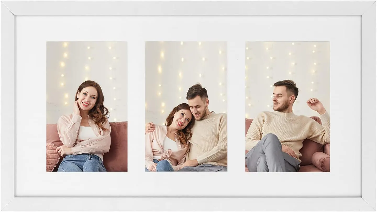 Bild von SONGMICS RPF006W01 Bilderrahmen für 3 Fotos in Weiß, geeignet für 10 x 15 cm Bilder, hängend oder stehend