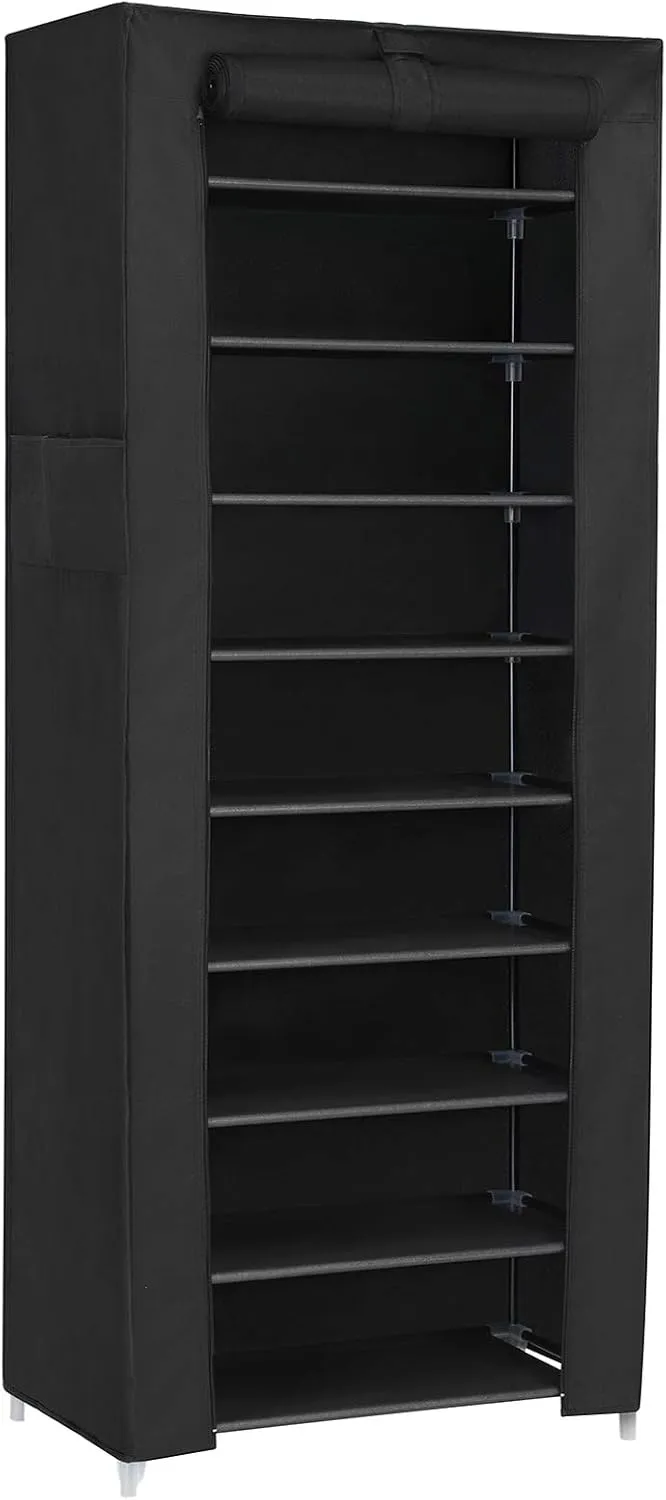 Bild von SONGMICS RXJ10H Schuhregal mit 10 Ebenen und staubdichtem Überzug, schwarz, 28 x 58 x 160 cm