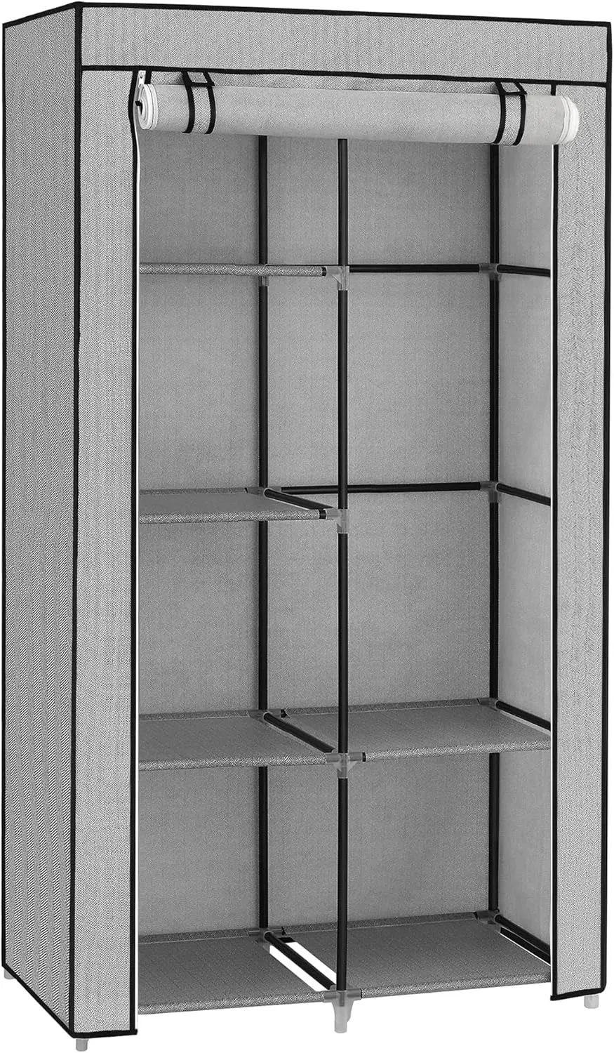 Bild von SONGMICS RYG084G22 Kleiderschrank mit 1 Kleiderstange und 6 Ebenen aus Vliesstoff und Metallrahmen, 45 x 88 x 168 cm, grau mit Fischgrätenmuster