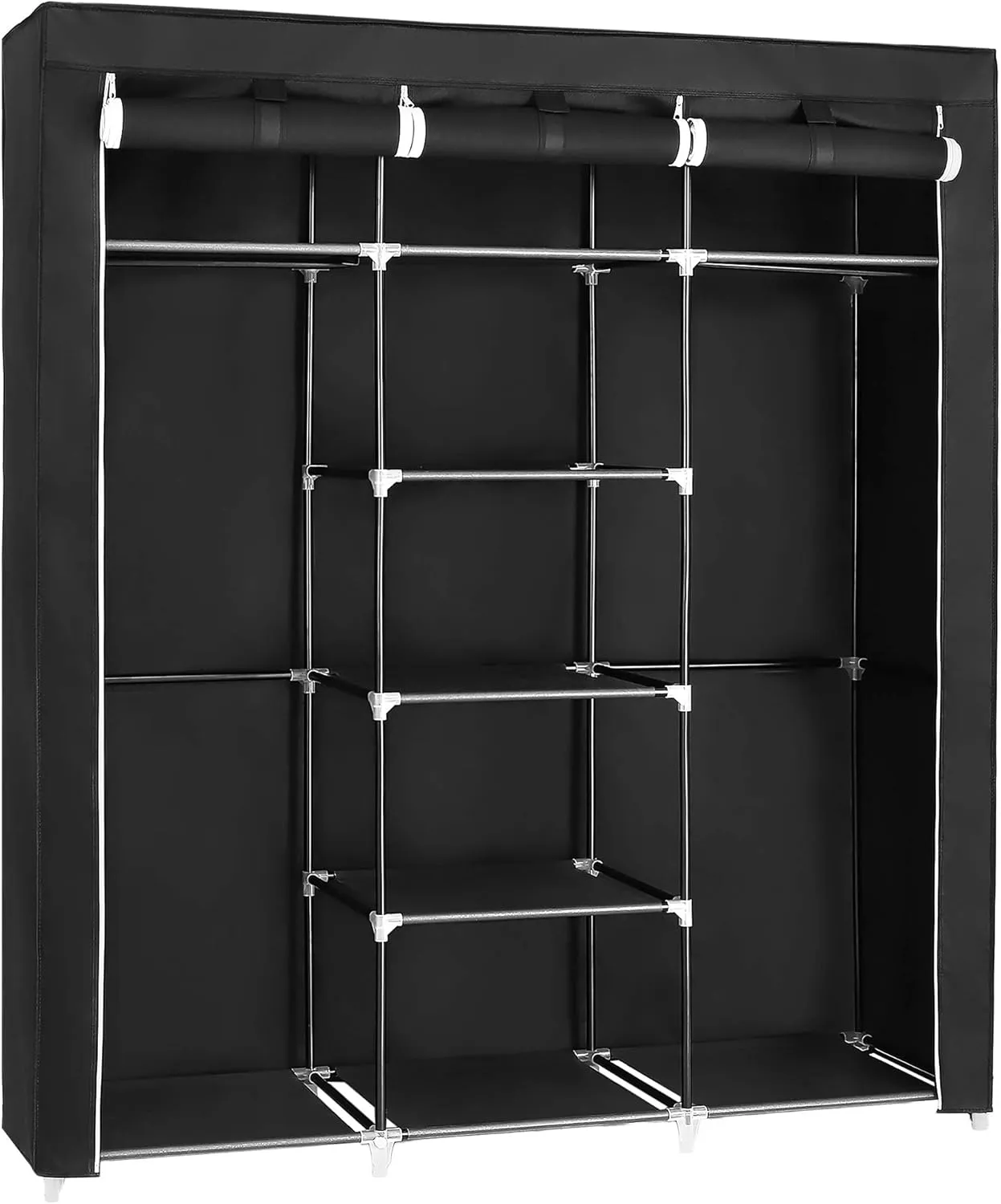 Bild von SONGMICS RYG12B Faltbarer Kleiderschrank in Schwarz mit Kleiderstangen und Stauraum für Kleidung und Schuhe, Maße 45 x 150 x 175 cm