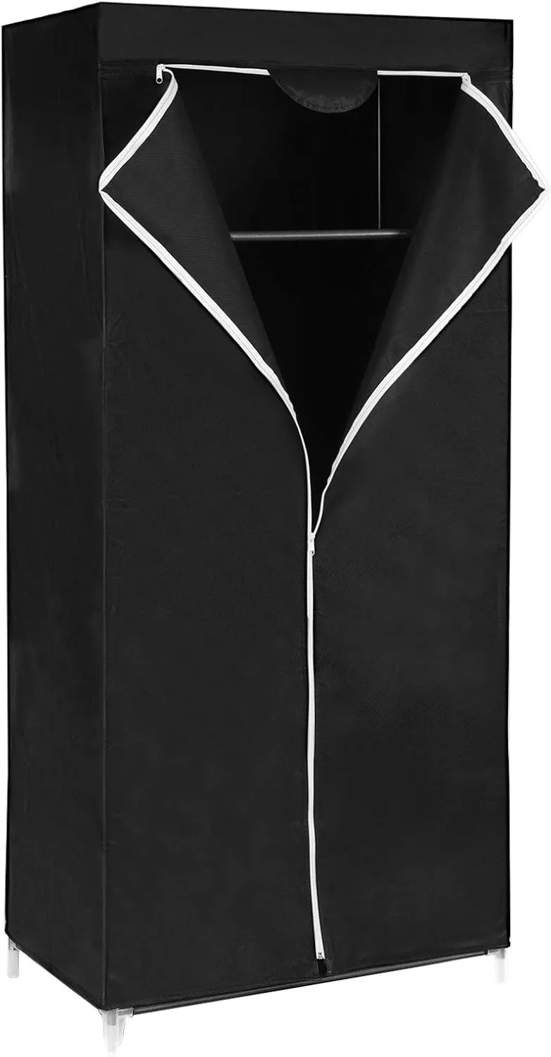 Bild von SONGMICS RYG83H Kleiderschrank aus Stoff mit Kleiderstange und Stauraum für Taschen, Spielzeug und Schuhe, Maße 75 x 45 x 160 cm, schwarz