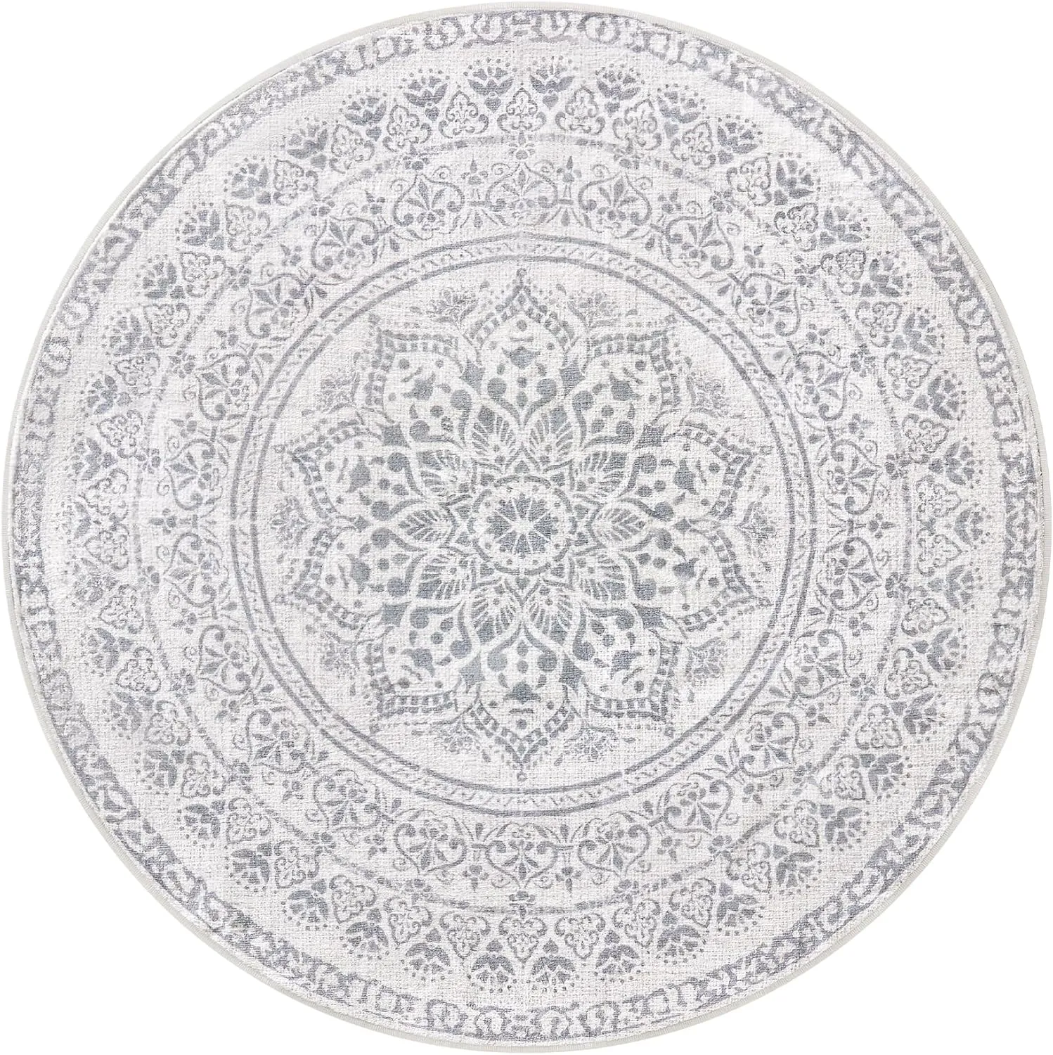 Bild von SONGMICS TAR051G01 runder Teppich mit 120 cm Durchmesser in Taubengrau, rutschfest, flauschig und maschinenwaschbar im Boho-Stil für Wohnzimmer und Schlafzimmer