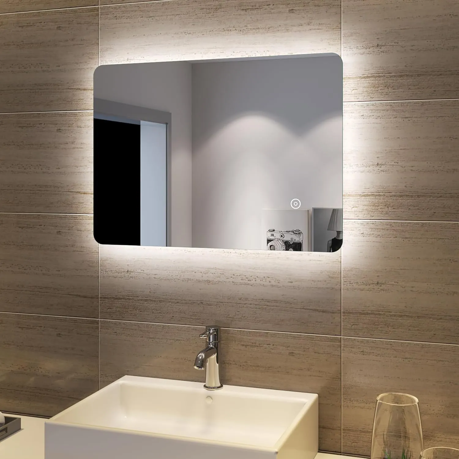 Bild von SONNI LED Badspiegel 50x70 cm mit Touch-Schalter und Kaltweiß Beleuchtung 6400K