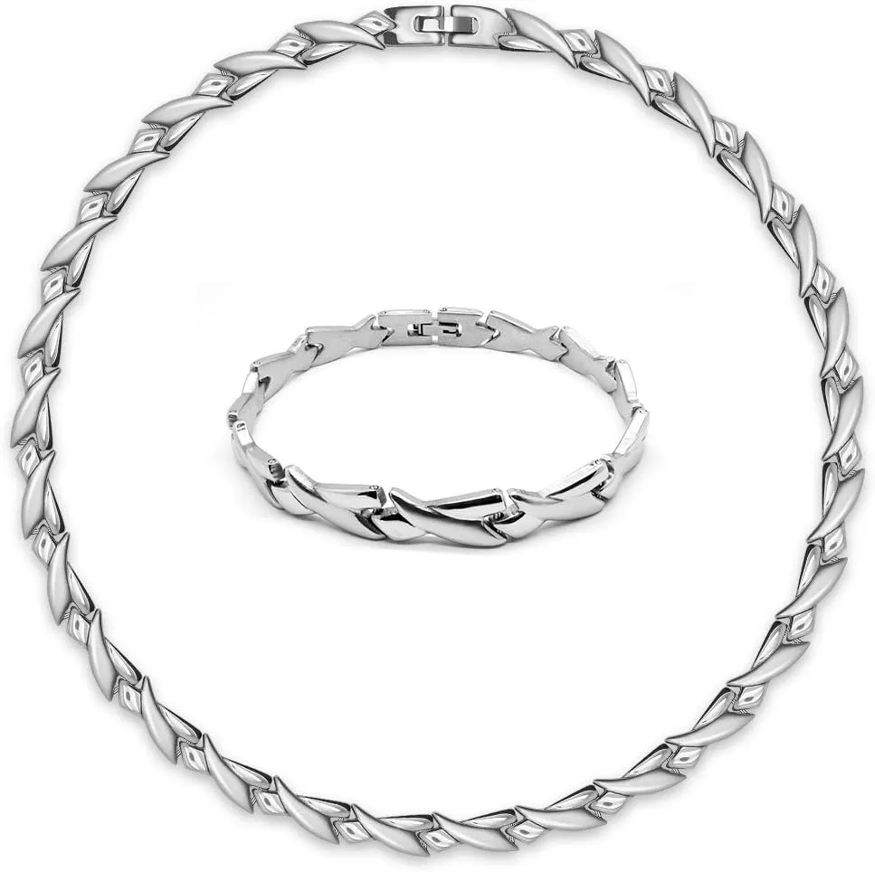 Bild von Soul-Cats Set aus Edelstahl mit Collier und Armband in mattem und glänzendem Silber für Damen in Geschenkverpackung