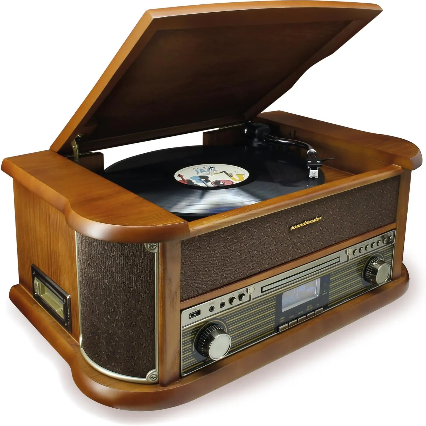 Bild von Soundmaster NR566BR 7-in-1 Nostalgie Stereoanlage mit Plattenspieler, DAB+ Digitalradio, CD, USB, Kassette, Bluetooth und Digitalisierungsfunktion
