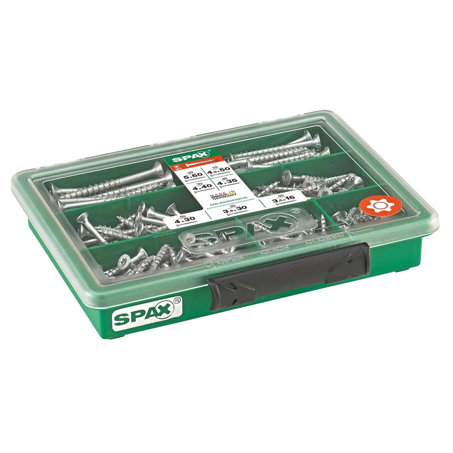 Bild von SPAX Schrauben-Set mit 245 Teilen in 7 Abmessungen und Senkkopf mit T-STAR plus und WIROX