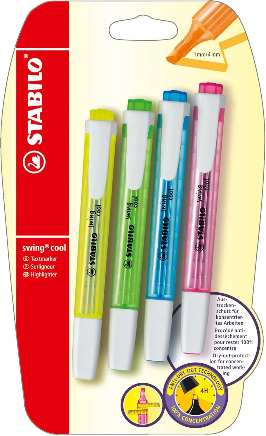 Bild von STABILO swing cool Textmarker 4er Pack in Grün, Gelb, Blau und Pink