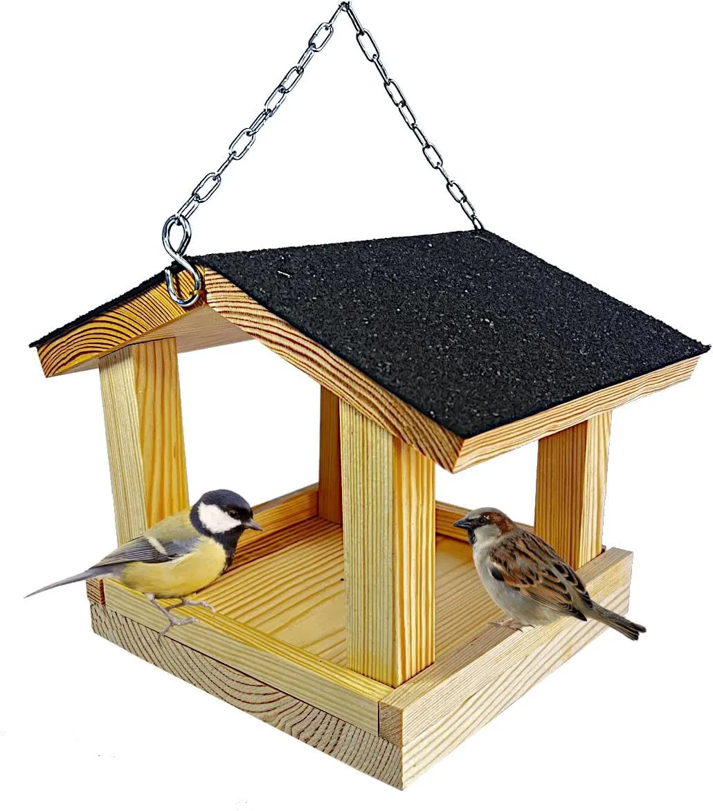 Bild von STAFECO Vogelfutterhaus aus Naturholz für Kleinvögel mit wetterfester Balkonhalterung