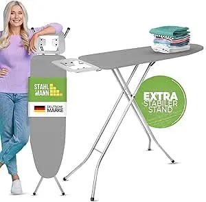 Bild von STAHLMANN Bügelbrett mit 110x30 cm Bügelfläche und rutschfesten Füßen, robust und stabil, grau, hergestellt in der EU
