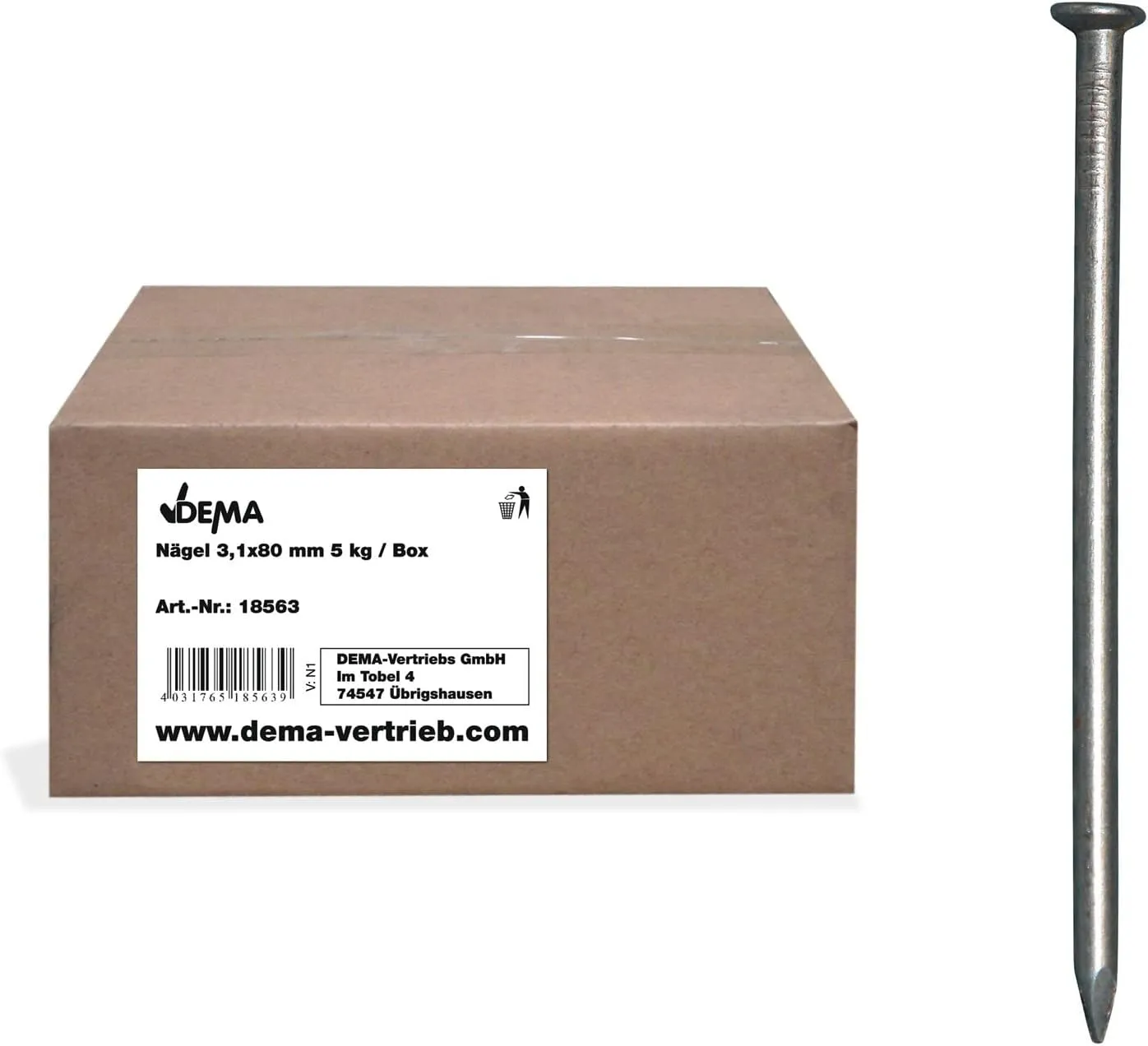 Bild von Stahlnägel 3,1 x 80 mm Senkkopf in 5 kg Box