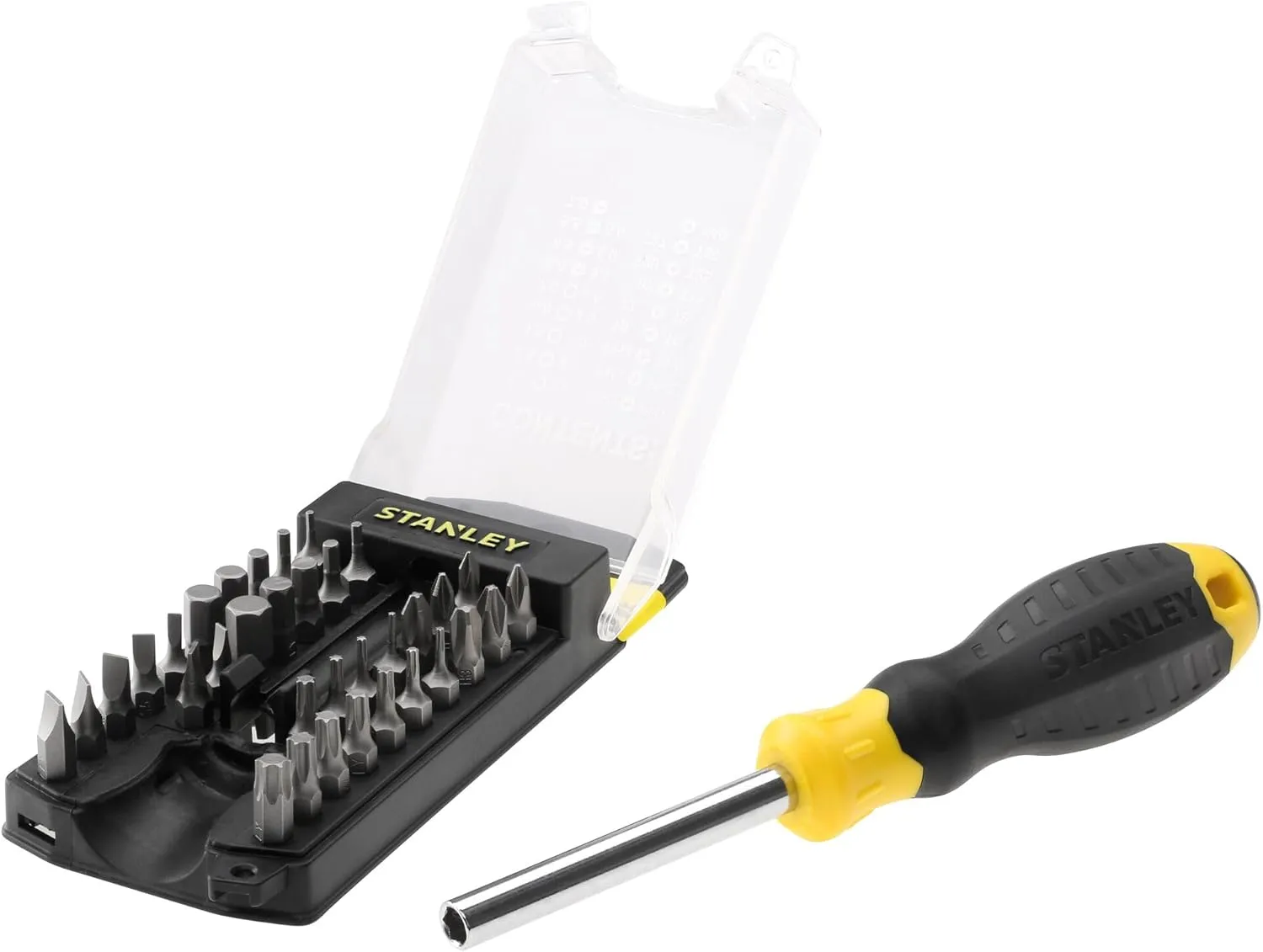 Bild von STANLEY Schraubendreher Set mit 34 Teilen, Modell STHT0-70885, in kompakten Abmessungen von 7,5 x 5 x 23 cm
