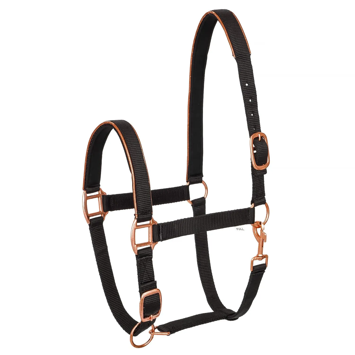 Bild von Start Neoprene Halfter für Pferde und Ponys mit zweistufiger Verstellung und neoprengefüttertem Kinn- und Genickstück in Schwarz und Rosegold