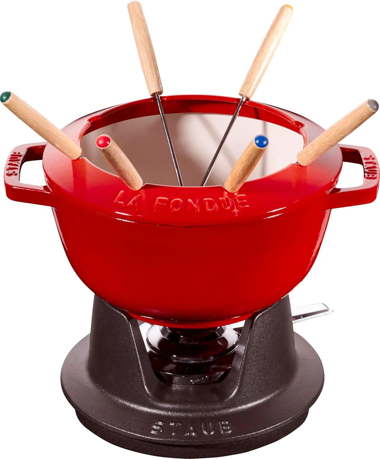 Bild von STAUB Fondue Set in Kirschrot mit 6 Gabeln, 20 cm Durchmesser und 2,3 Litern, geeignet für Käse, Schokolade und Fleisch