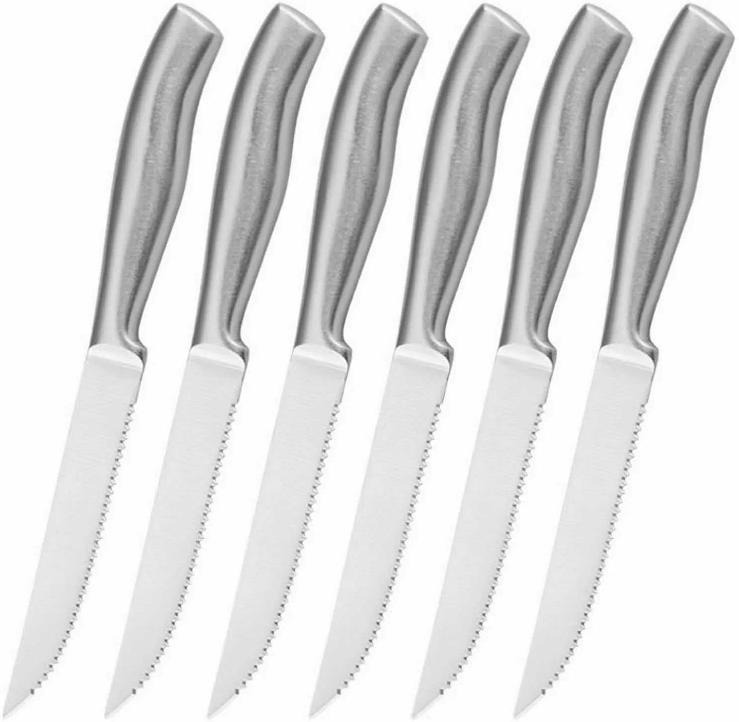 Bild von Steakmesser Set mit 6 Teilen aus Edelstahl und gezahnter Klinge, 12 cm, spülmaschinengeeignet, ideal für Fleisch und Steaks
