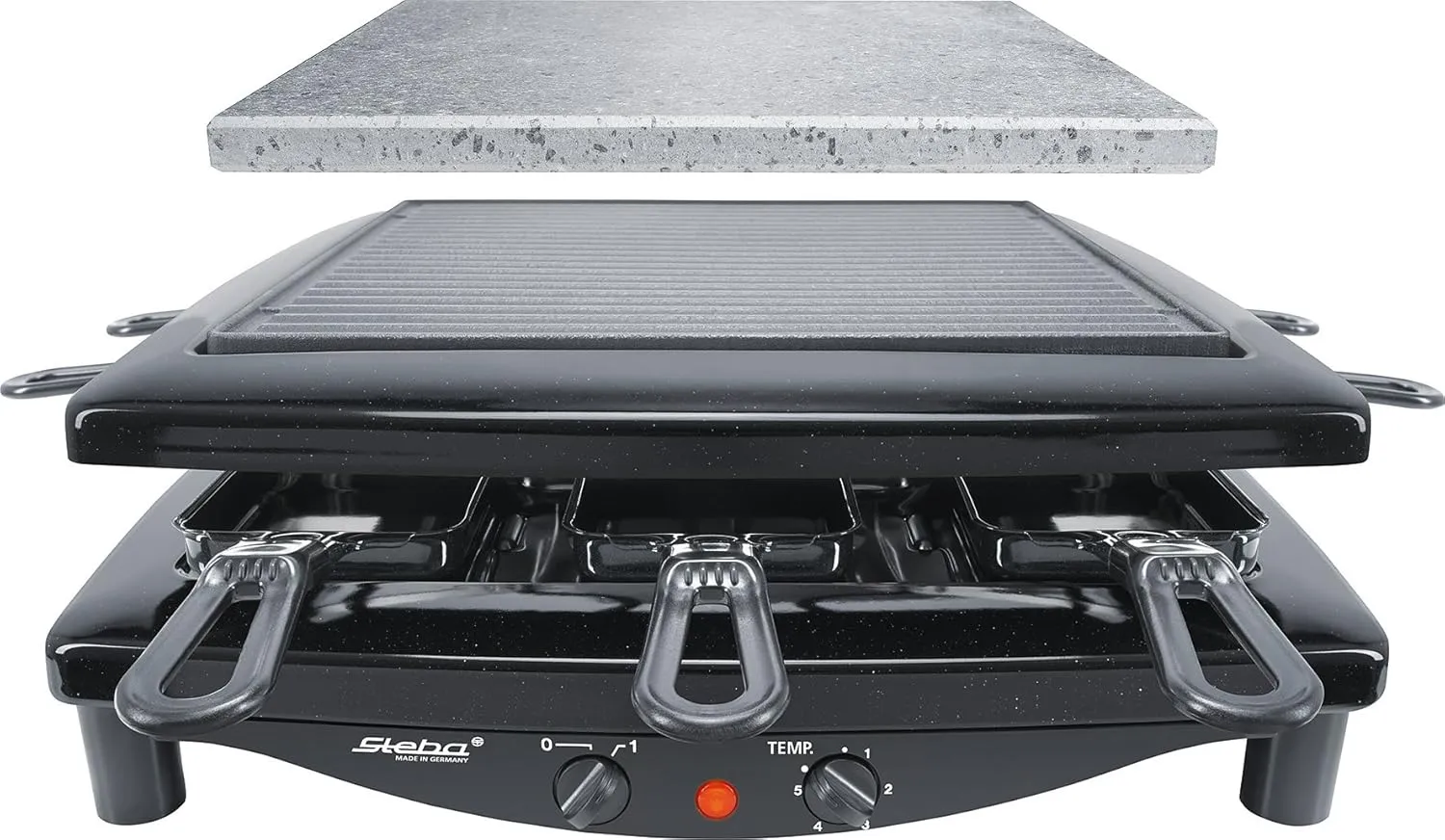 Bild von Steba RC 3 Plus Premium Raclette für 8 Personen mit emaillierter Gusseisen-Grillplatte und 1450 Watt Leistung, PFAS frei, Made in Germany