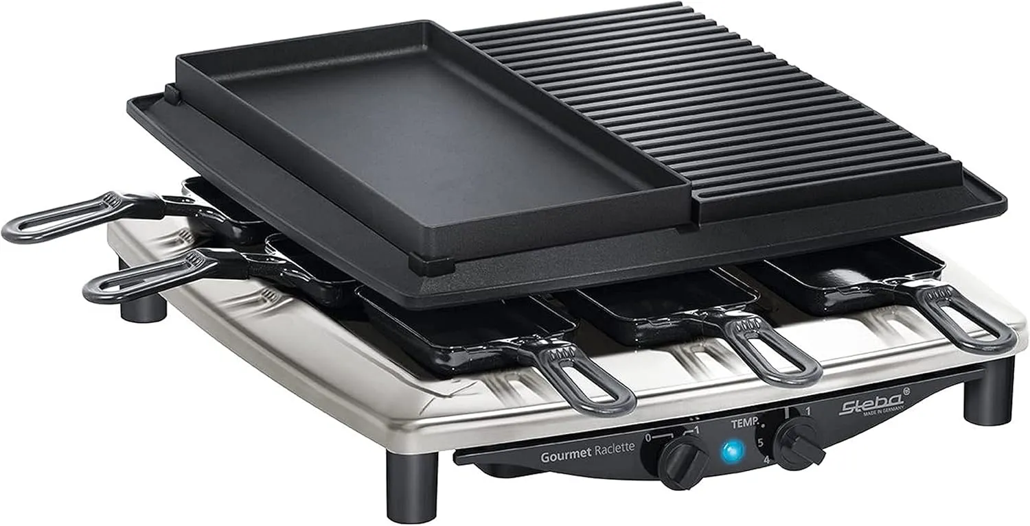 Bild von Steba RC 4 Plus Deluxe Raclette mit Antihaft-Grillplatte und Natursteingrillplatte, inklusive wendbarer Guss-Pfanne