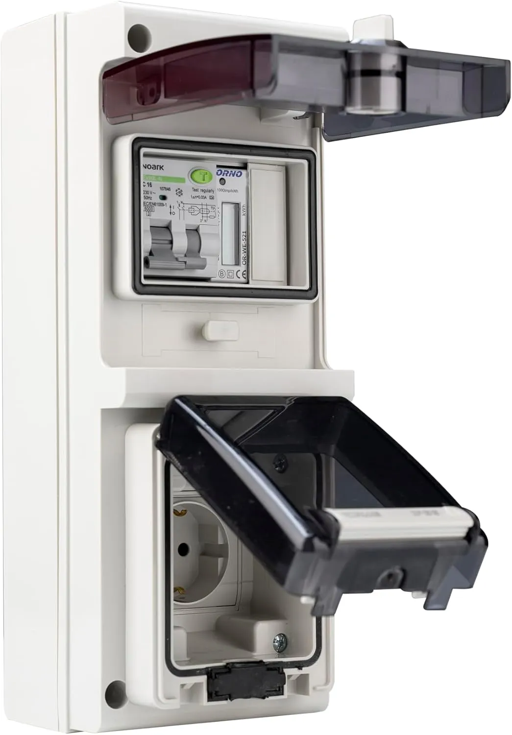 Bild von Steckdose für Elektroautos mit LCD Stromzähler und Leitungsschutzschalter IP66