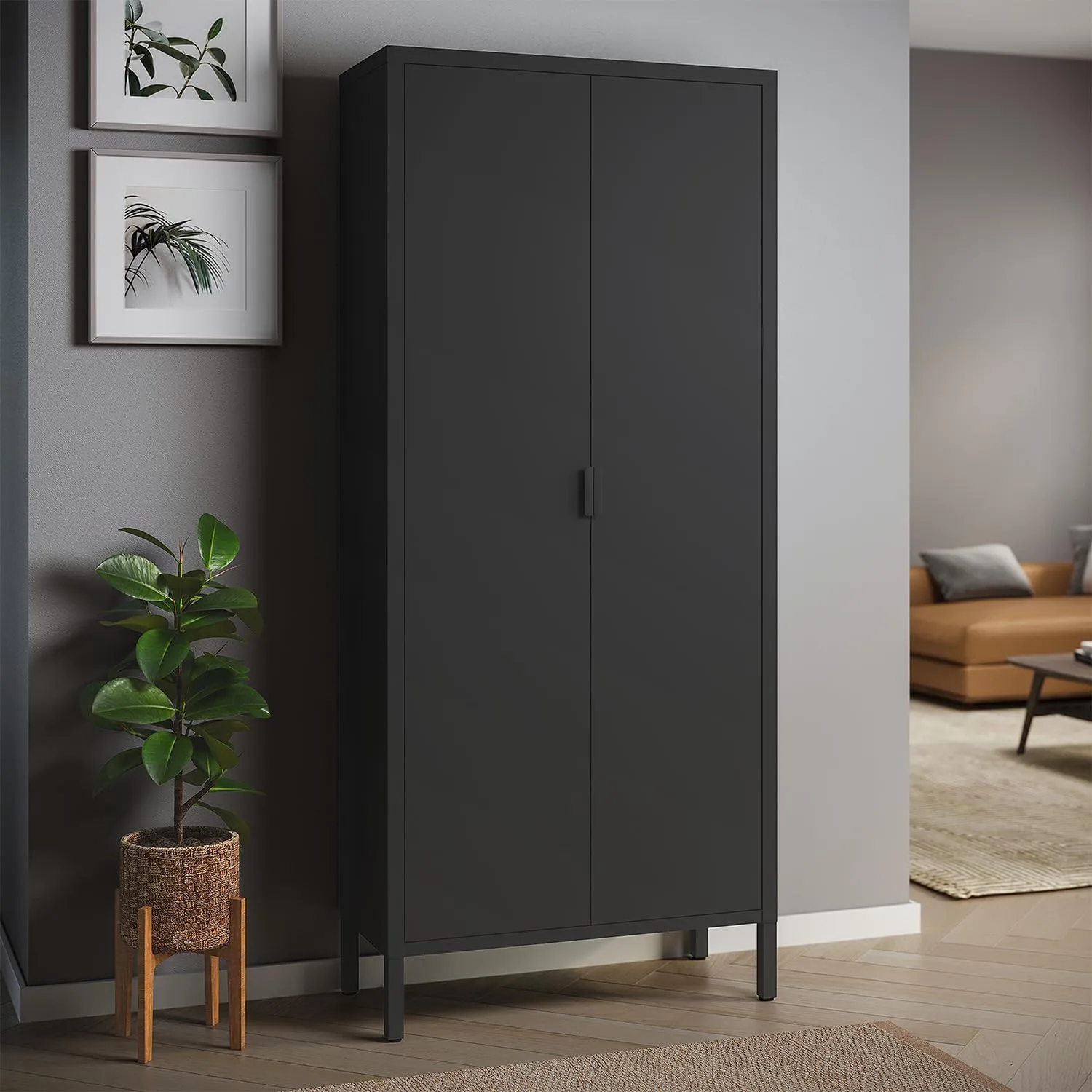 Bild von STEELSØN Ituri Metallschrank in Schwarz mit 2 Kleiderstangen und 4 Ablagen, Maße 170 x 80 x 45 cm