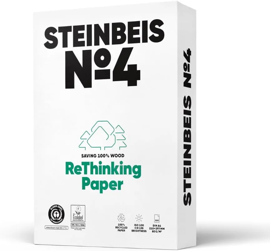 Bild von Steinbeis No. 4 Druckerpapier DIN A4 Recyclingpapier 80 g/m² in Weiß 2500 Blatt hochwertiges Kopierpapier