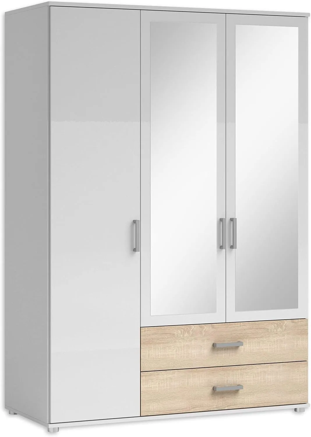 Bild von Stella Trading 3-türiger Kleiderschrank in Weiß mit Spiegeln und Schubladen, Maße 125 x 190 x 51 cm