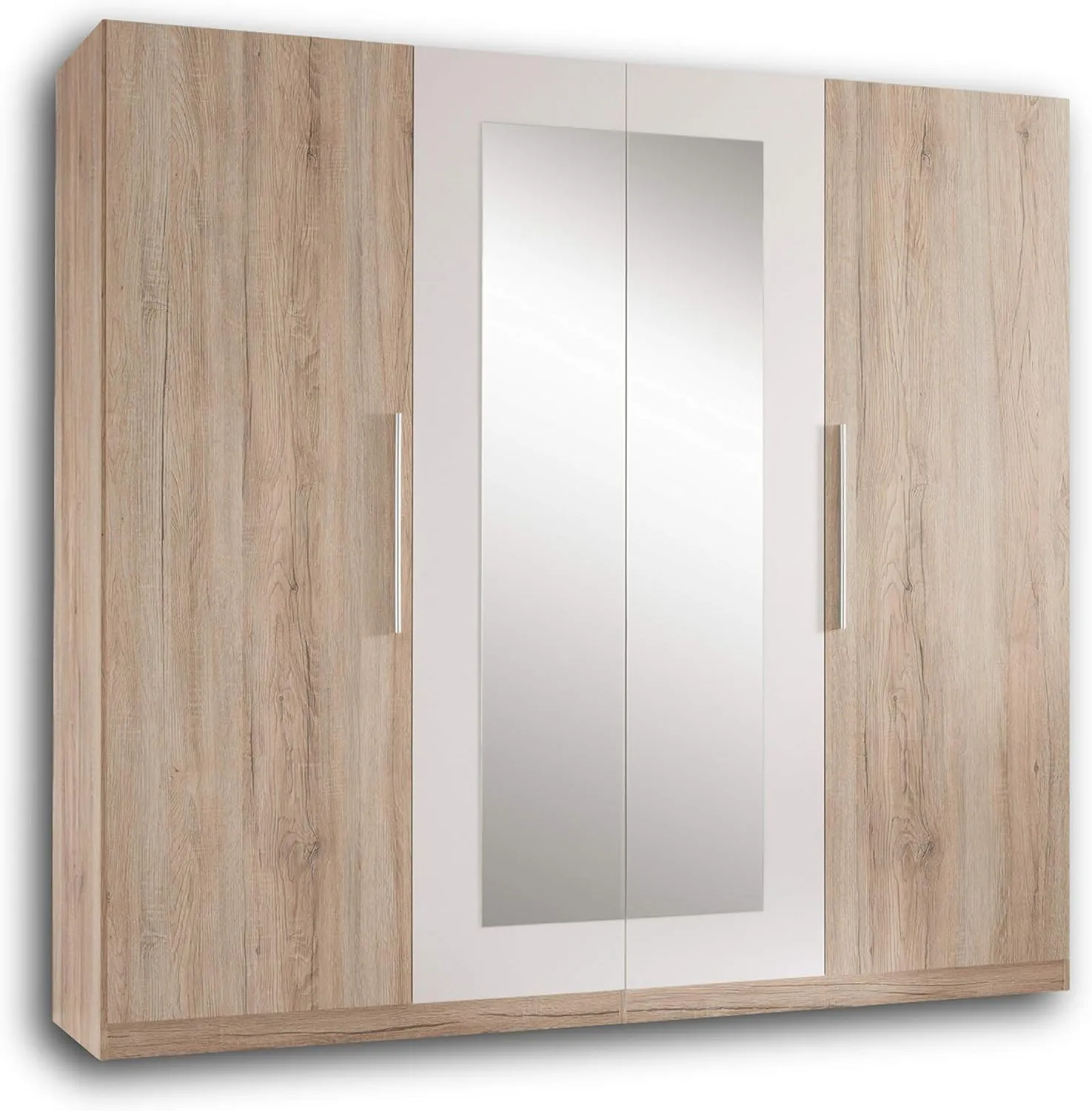 Bild von Stella Trading Martina 4-türiger Kleiderschrank in Eiche San Remo Optik mit zwei Spiegeltüren, Maße 228 x 213 x 59 cm