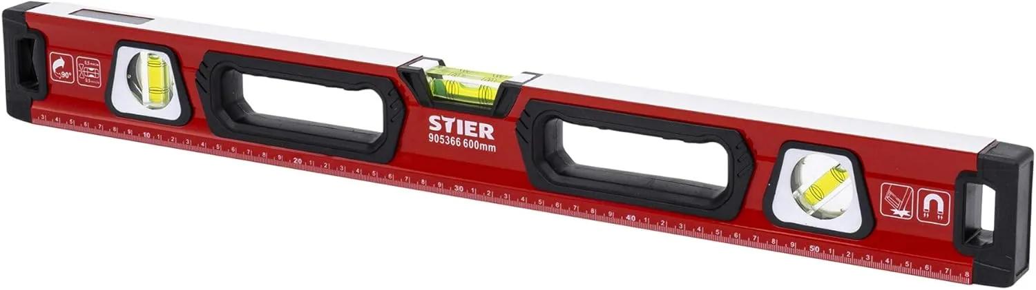 Bild von STIER Premium Wasserwaage 600 mm mit Magnet und drei Libellen für präzise Messungen