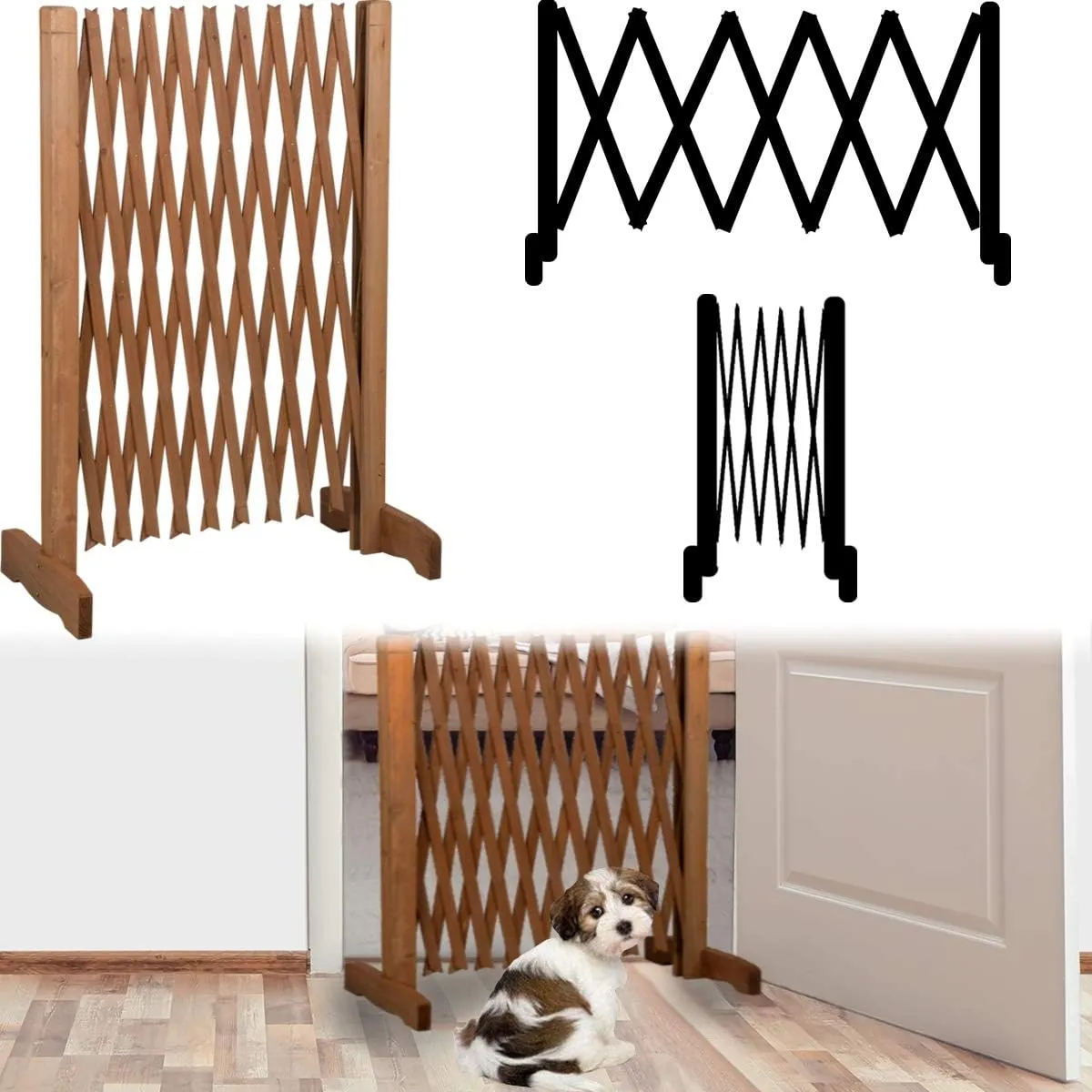 Bild von Stimo verstellbares Hunde Absperrgitter aus Holz für Türöffnungen von 30 bis 117 cm