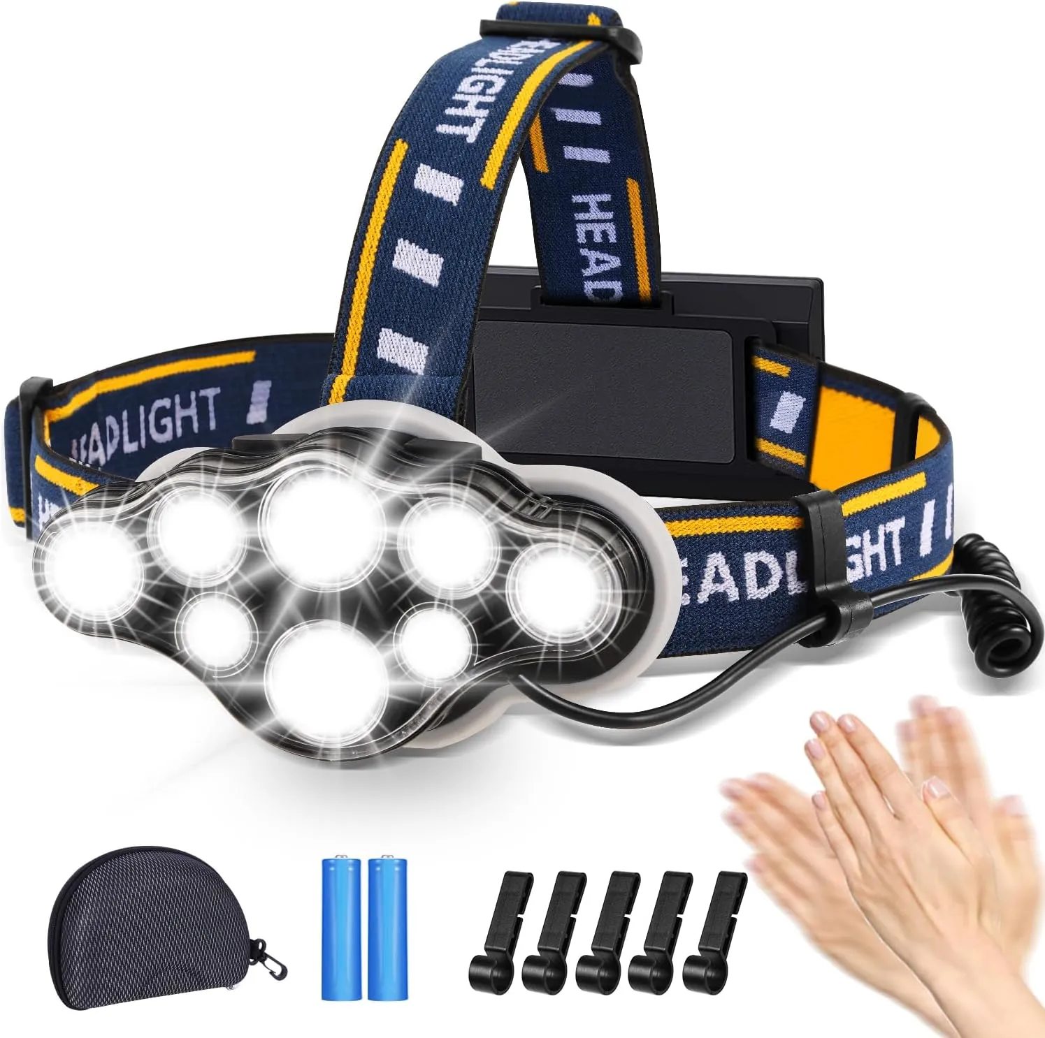 Bild von Stirnlampe mit 18000 Lumen, 8 LEDs und 8 Modi, wiederaufladbar und wasserdicht, ideal für Outdoor-Aktivitäten