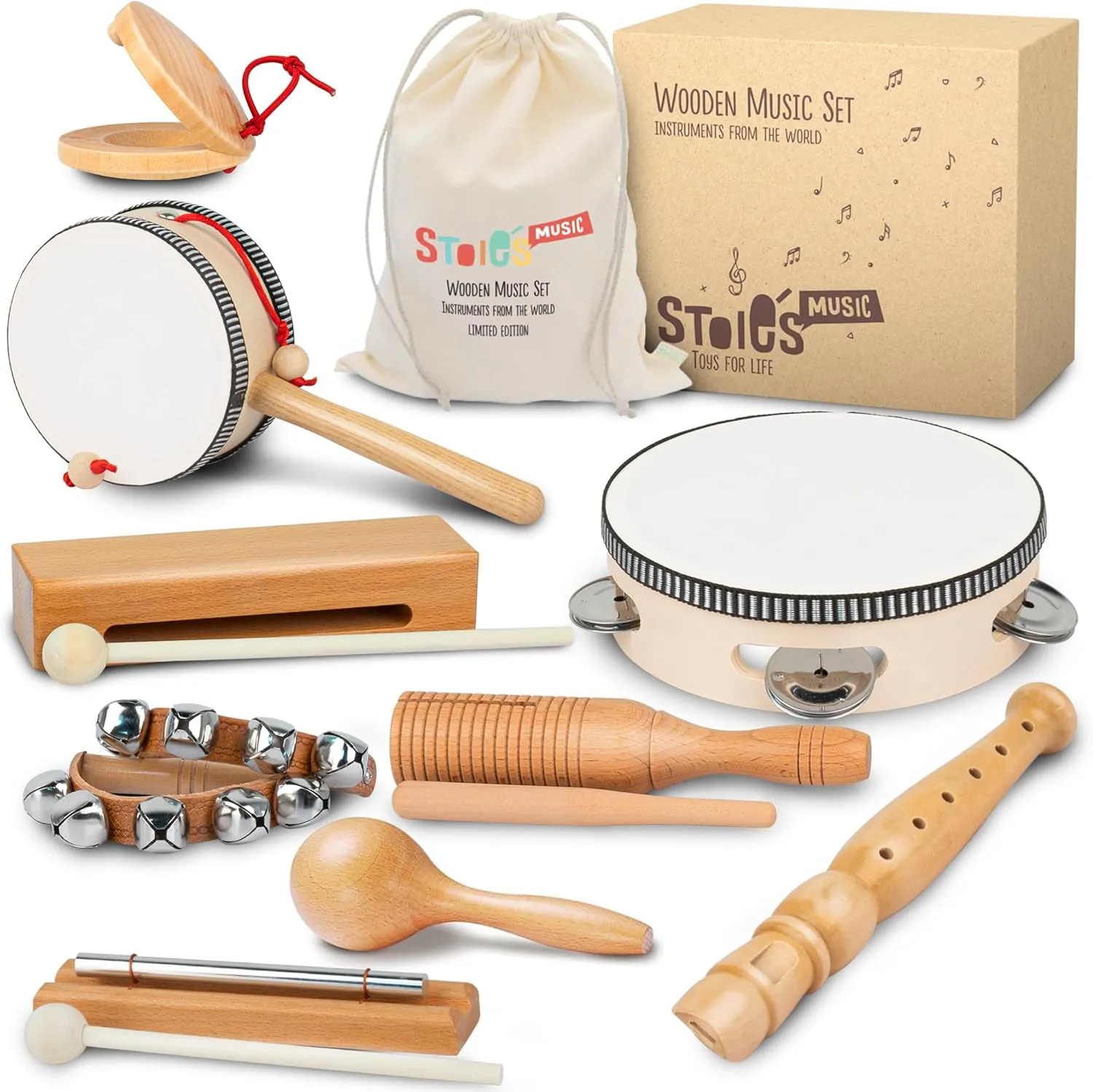 Bild von STOIE'S Montessori Musikinstrumente aus Holz für Kinder ab 3 Jahren mit Klanghölzern und Trommel