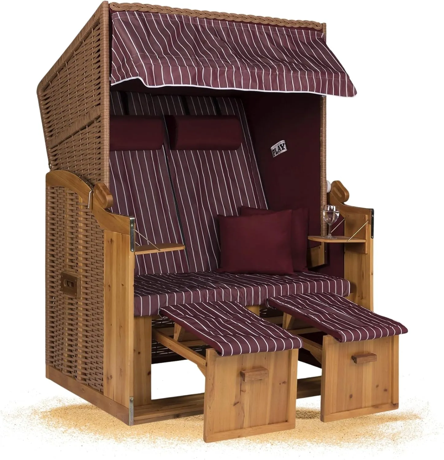 Bild von Strandkorb Hanse XXL Volllieger für 2 Personen in Rot Weiß mit 120 cm Breite, ideal für Garten, Terrasse und Balkon