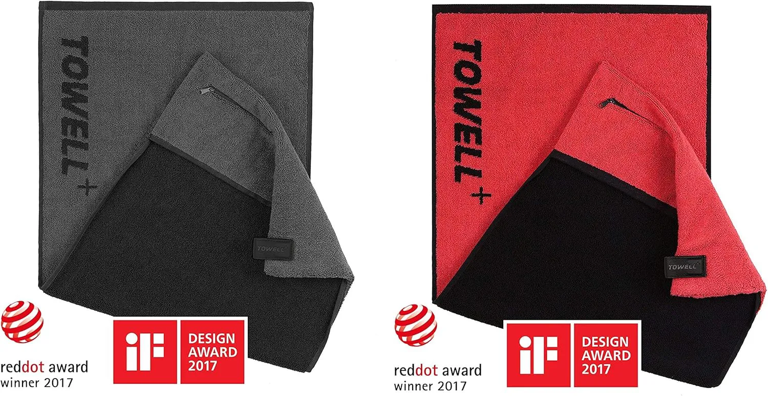 Bild von STRYVE Towell Plus Sporthandtuch Set mit Tasche und Magnetclip in Rot und Grau