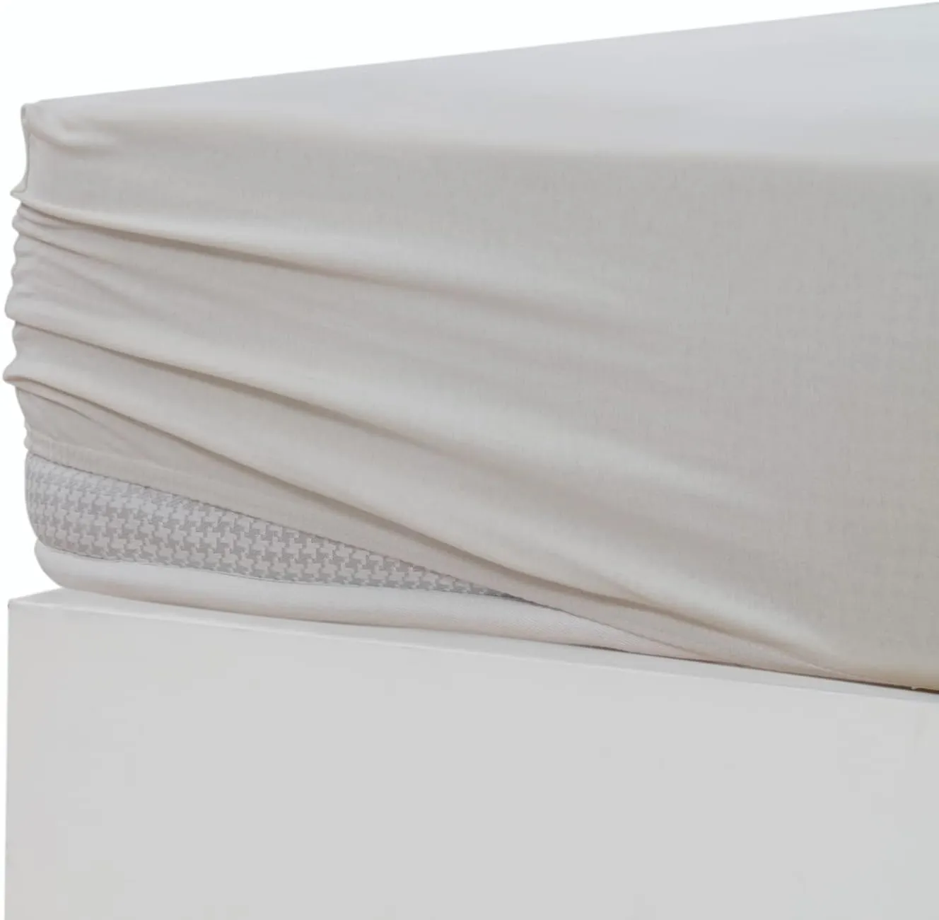 Bild von Stupendo Jersey Spannbettlaken aus 100% Baumwolle in Creme mit einer Steghöhe von bis zu 25 cm für Matratzen von 120x200 bis 130x200 cm