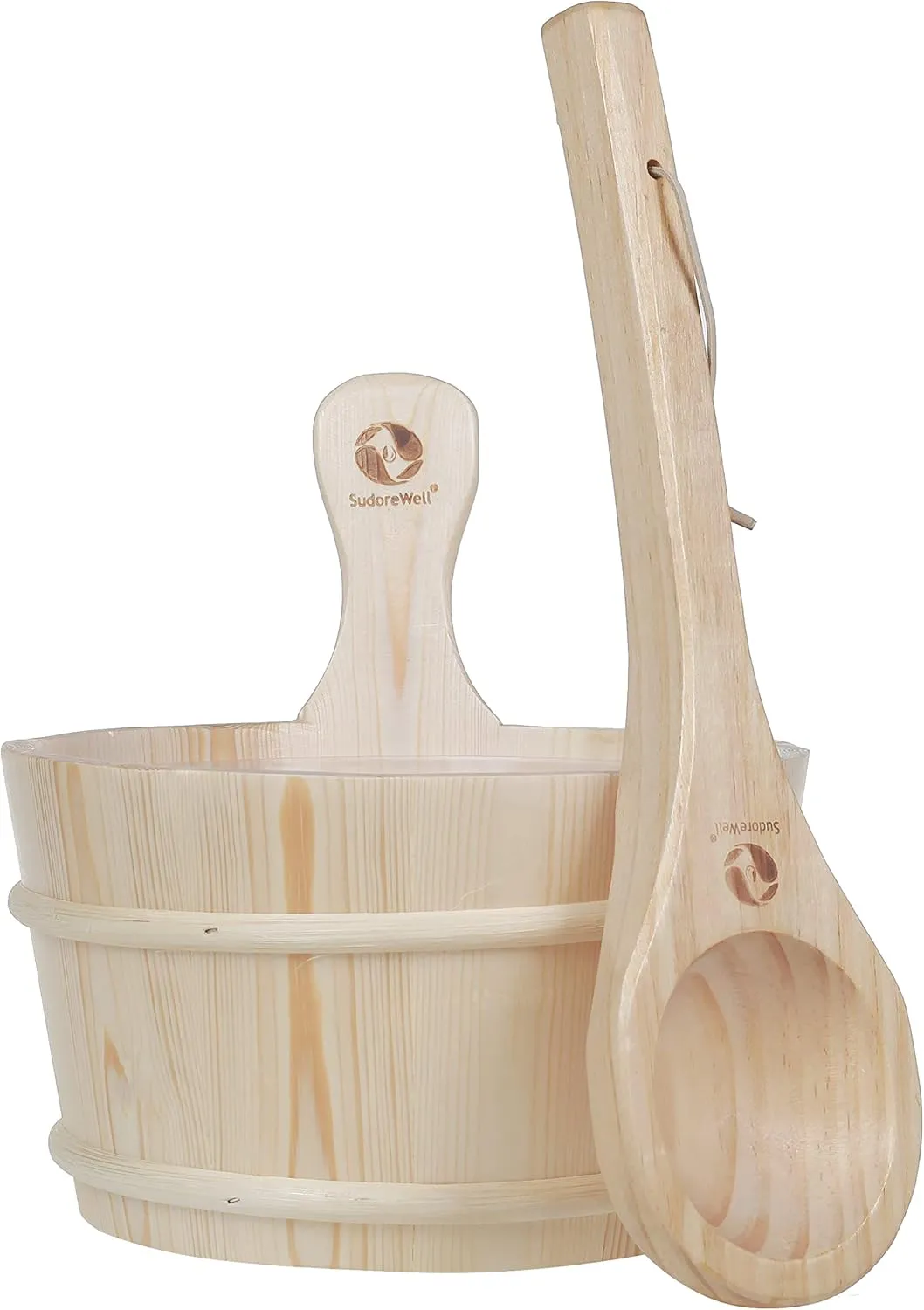 Bild von SudoreWell Saunakübel Set aus Kiefernholz mit Kübel und Schöpfkelle