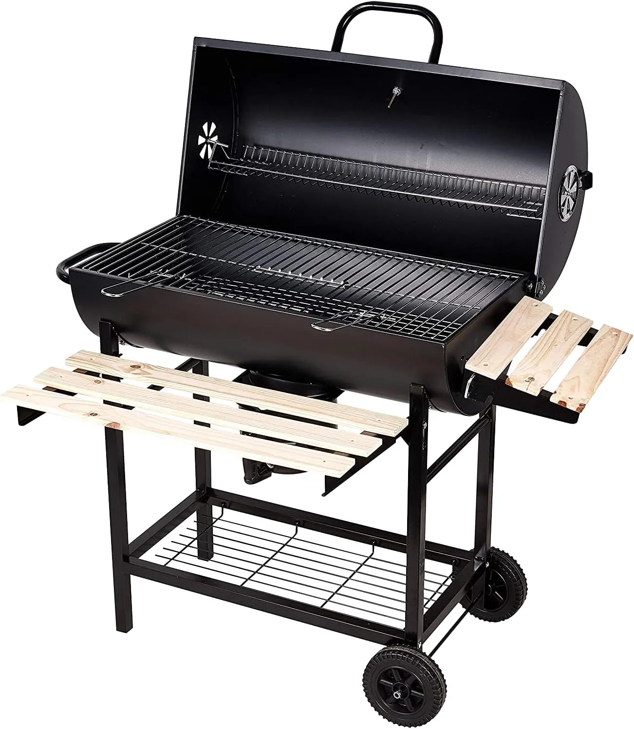 Bild von SunJas Holzkohlegrill mit Rädern in Anthrazit, inklusive Thermometer und Lüftungsschieber, Grillfläche 70 x 38,5 cm