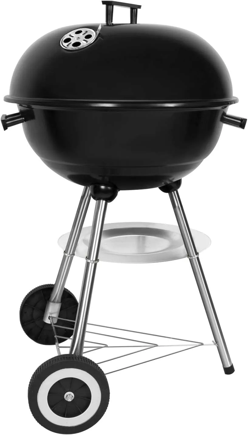 Bild von SunJas tragbarer Holzkohlegrill mit rundem Deckel und Standfuß, Durchmesser 41 cm, Höhe 70 cm, in Schwarz