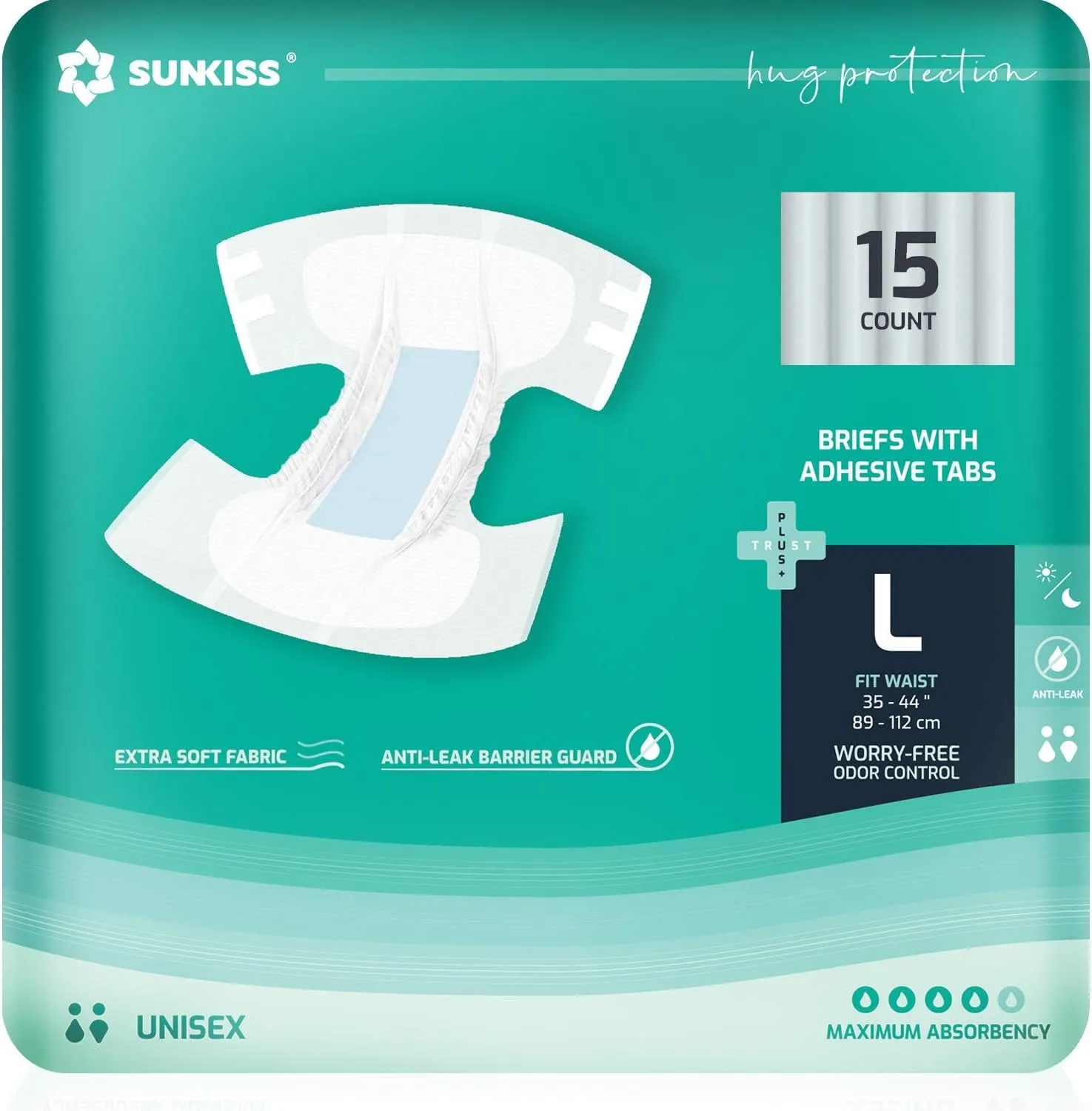 Bild von SUNKISS TrustPlus Inkontinenz Windeln für Erwachsene Größe L, 15 Stück, unisex und saugfähig