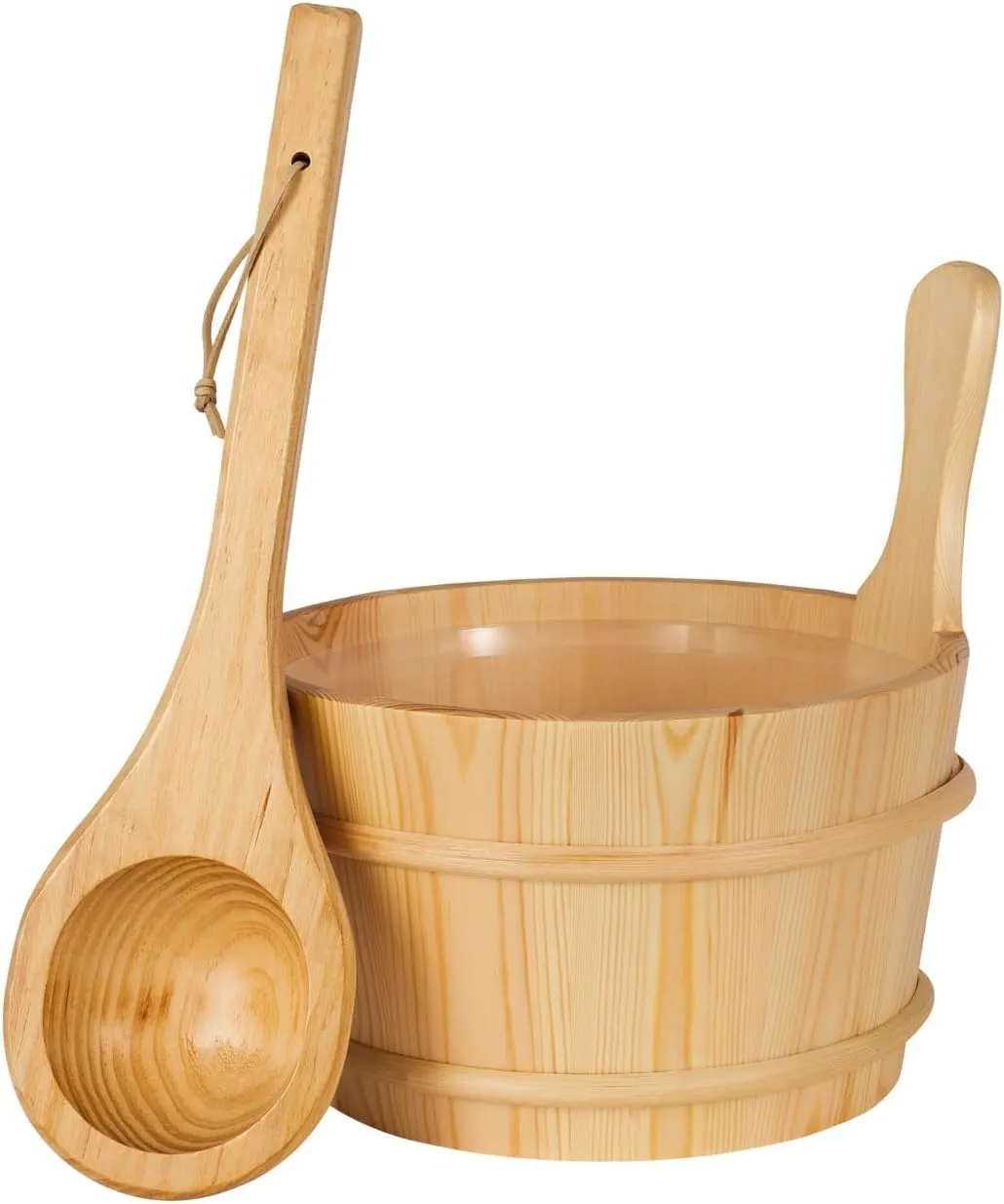 Bild von SUNNYDEALS 3-teiliges Saunazubehörset aus naturbelassenem Holz mit Saunaeimer und Saunakelle
