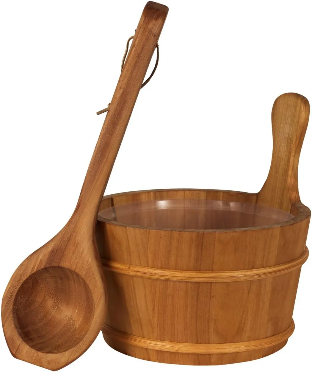 Bild von SUNNYDEALS 3-teiliges Saunazubehörset aus rotem Zedernholz mit 4 Liter Saunaeimer und Saunakelle