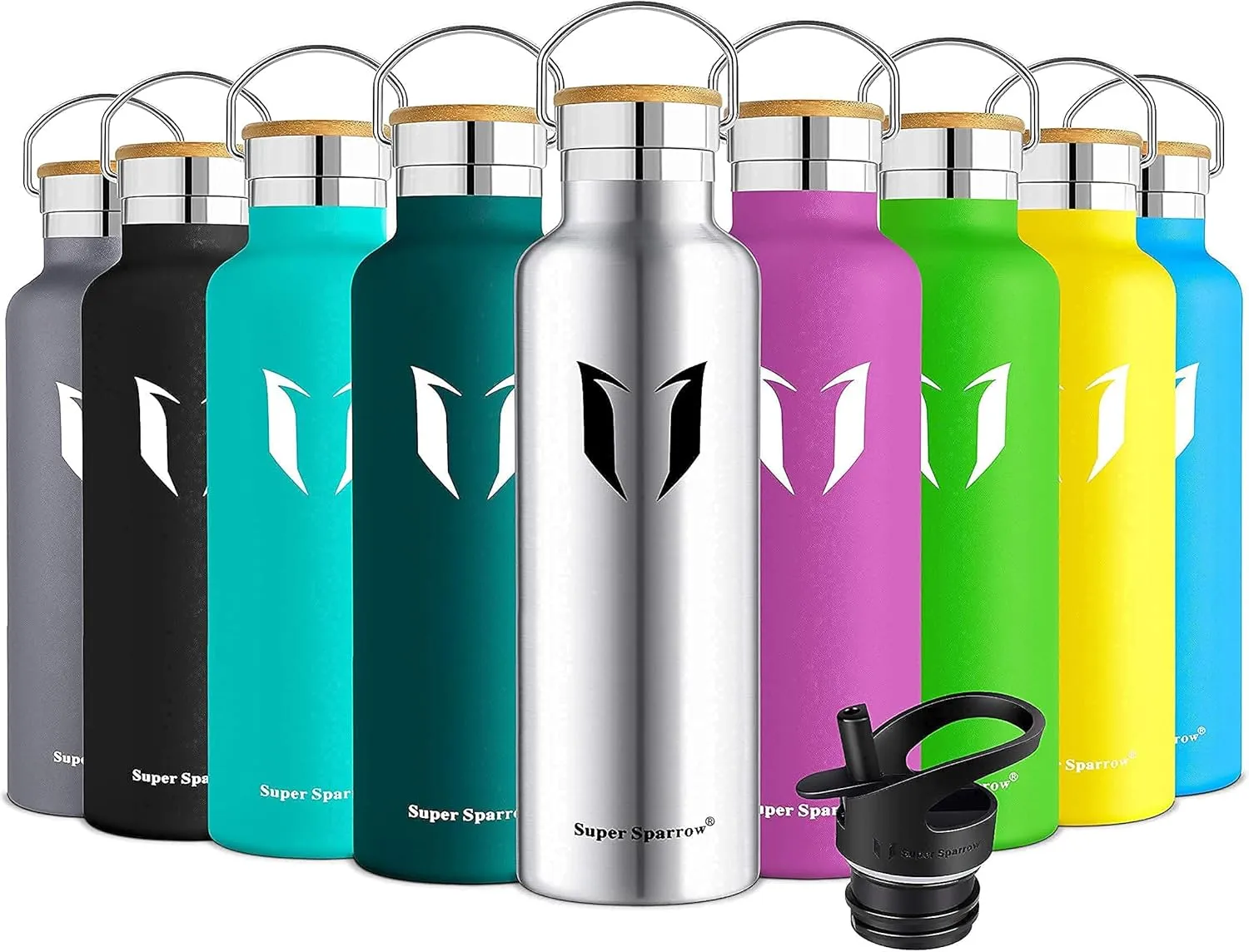 Bild von Super Sparrow Edelstahl Trinkflasche in verschiedenen Größen von 350 ml bis 1 L, auslaufsicher und BPA-frei, ideal für Kinder und Sport