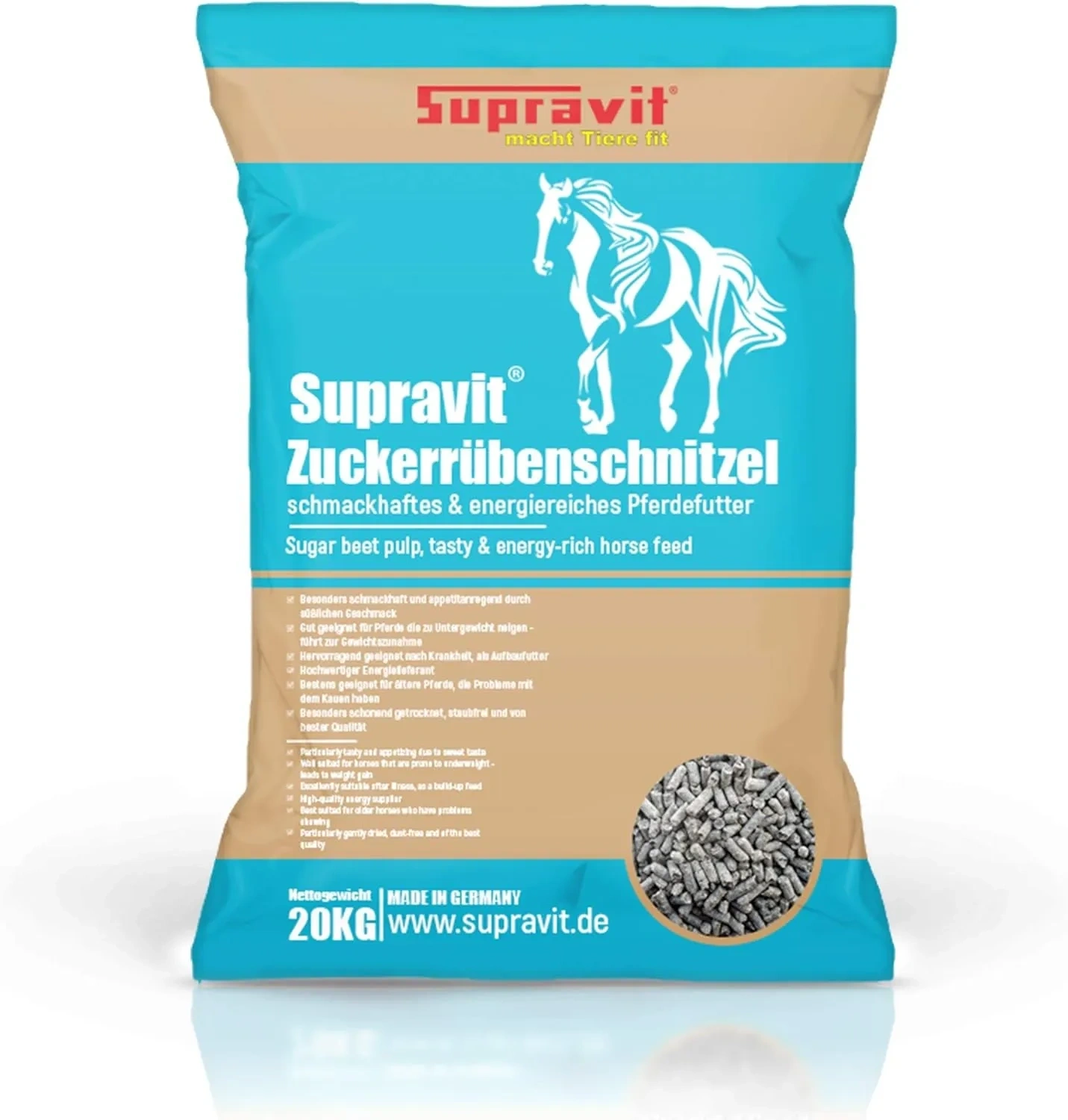 Bild von SUPRAVIT Rübenschnitzel 20 kg energiereiches Pferdefutter mit hohem Pektinanteil für gesunde Darmflora ideal für Sportpferde