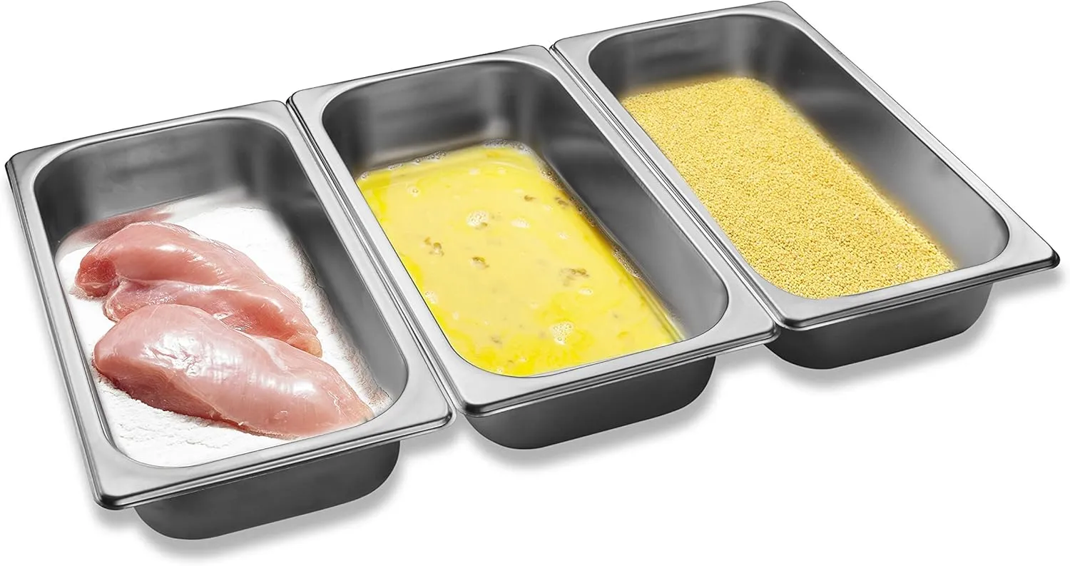 Bild von Supremery 3-teiliges Edelstahl Panier-Set mit rechteckigen Schalen für Schnitzel und Fisch