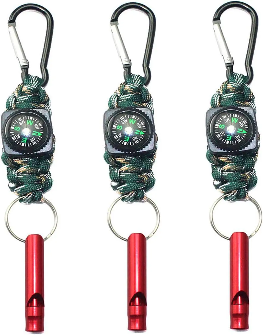 Bild von Survival Schlüsselanhänger Set mit Pfeife, Kompass und Paracord, ideal für Outdoor Aktivitäten und Camping, 3 Stück