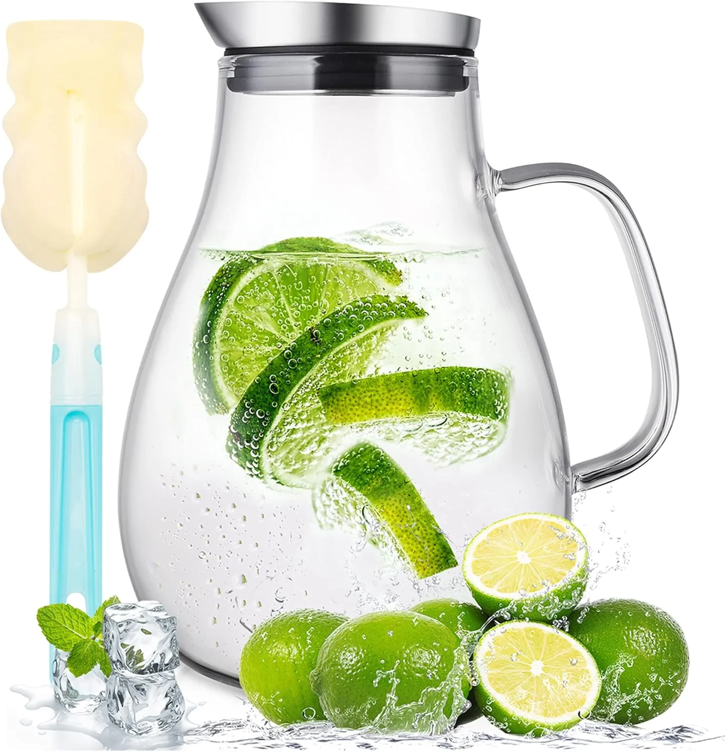 Bild von SUSTEAS 2 Liter Glas Karaffe mit Deckel und Auslauf für verschiedene Getränke