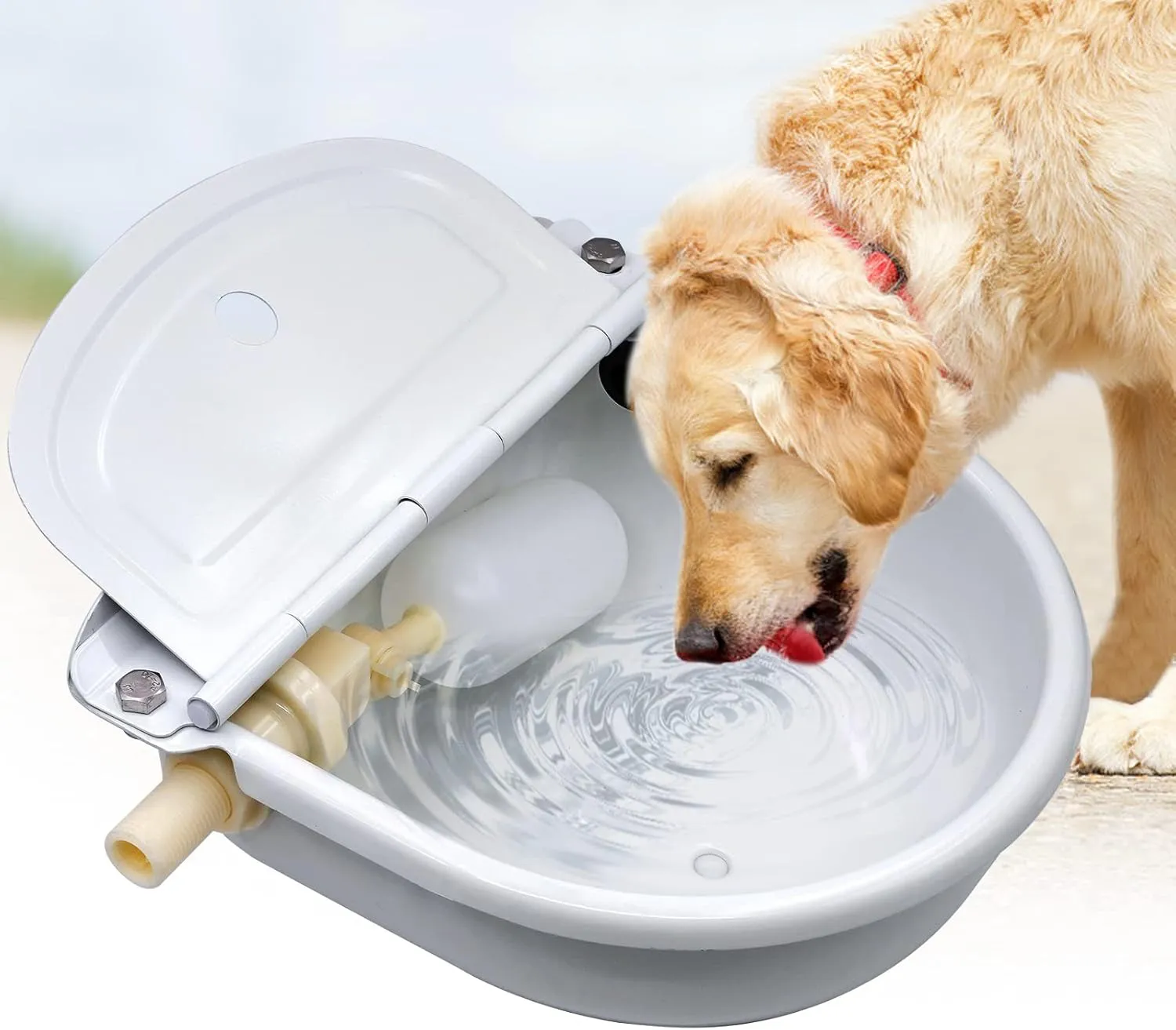 Bild von Svauoumu Edelstahl Tränkebecken mit Schwimmer und Abflussloch für Pferde, Kühe, Schafe, Alpakas und Hunde, 4 Liter